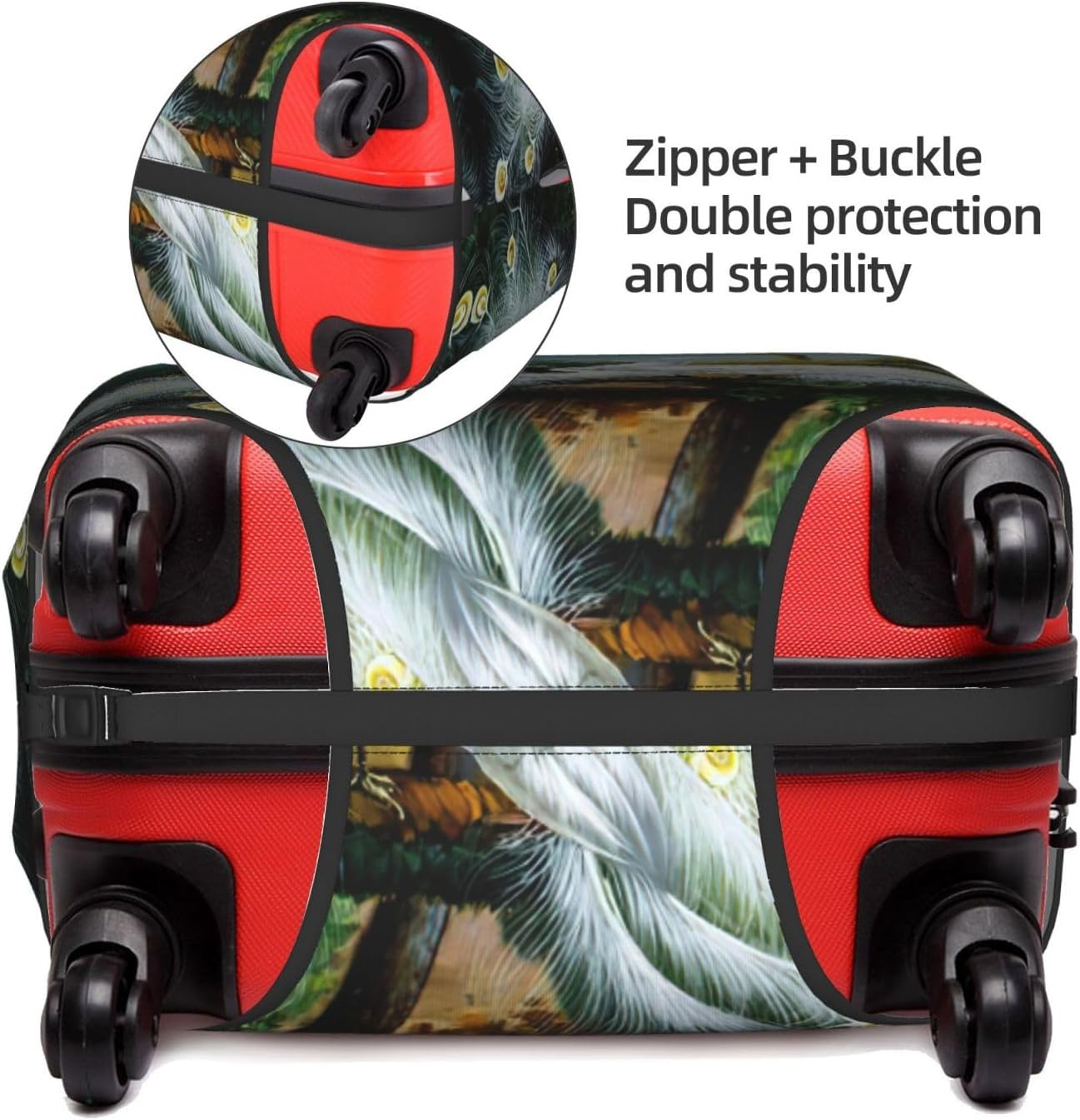 White Peacock Print Travel Luggage Cover,Suitcase Protector Cover, Washable Baggage Covers,For 18-32 Inch Luggage, White Peacock, Medium