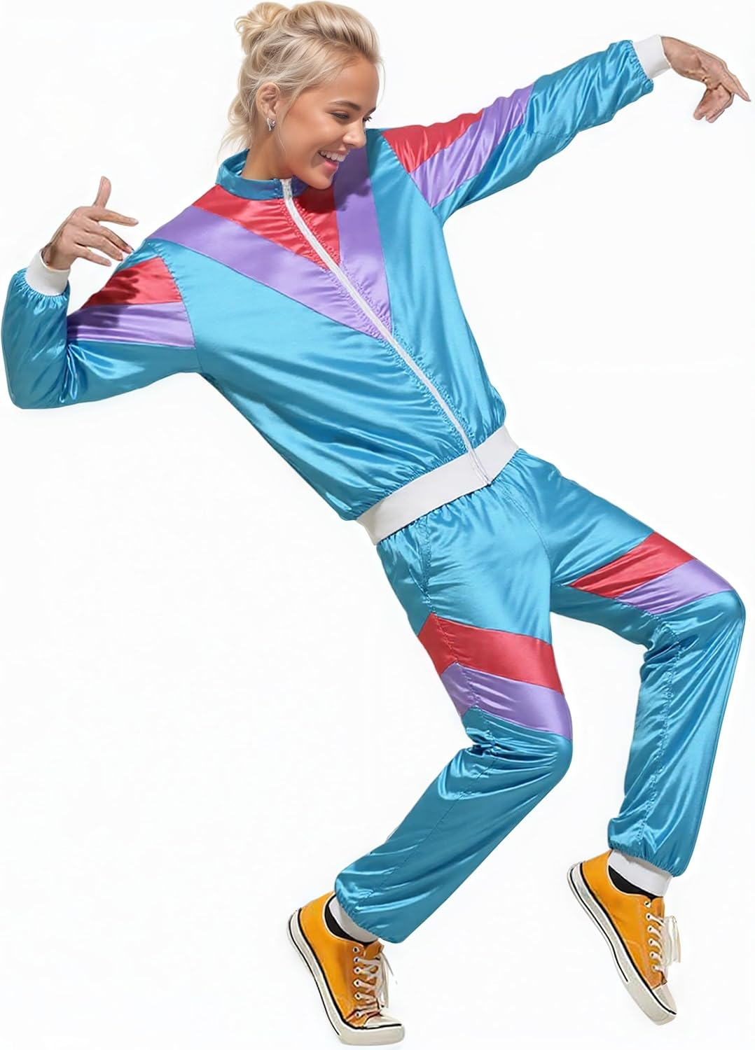 COSOUKE 70S 80S Retro Costume Men Women Shell Suit Halloween Disco Costumes for Adults Long Sleeve Sports Tracksuits Set image number 4