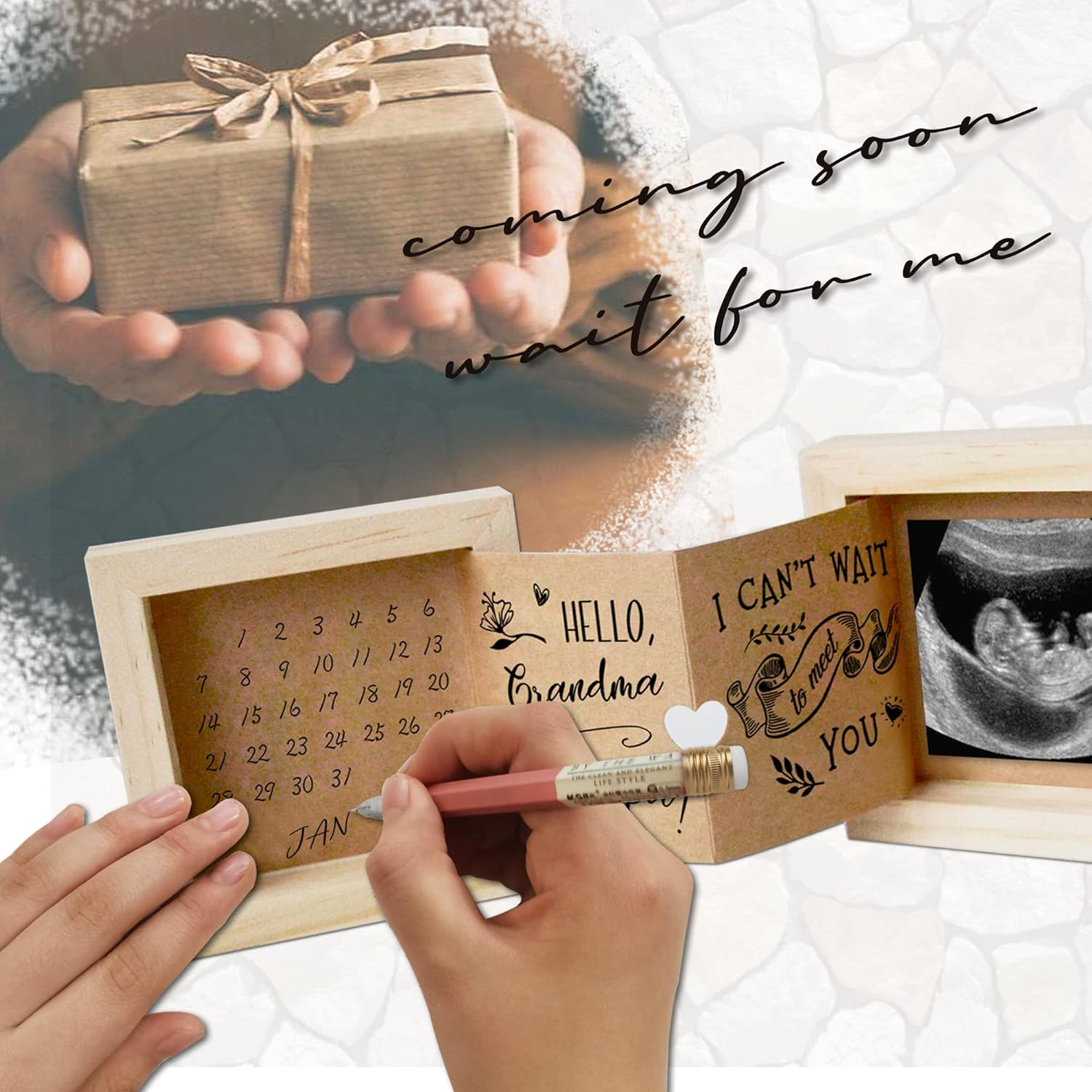 Yudarte First Time Grandparents Keepsake Gifts - Pregnancy Announcement for Grandma and Grandpa - Grandparents Baby Announcement Sonogram Ultrasound Picture Box image number 2