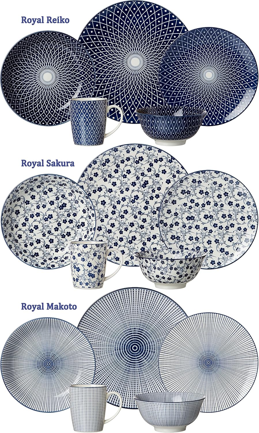 Ritzenhoff & Breker Royal Reiko 4 Piece Bowls 15.5 Cm Diameter 650 Ml Porcelain Tableware Set Blue and White image number 3