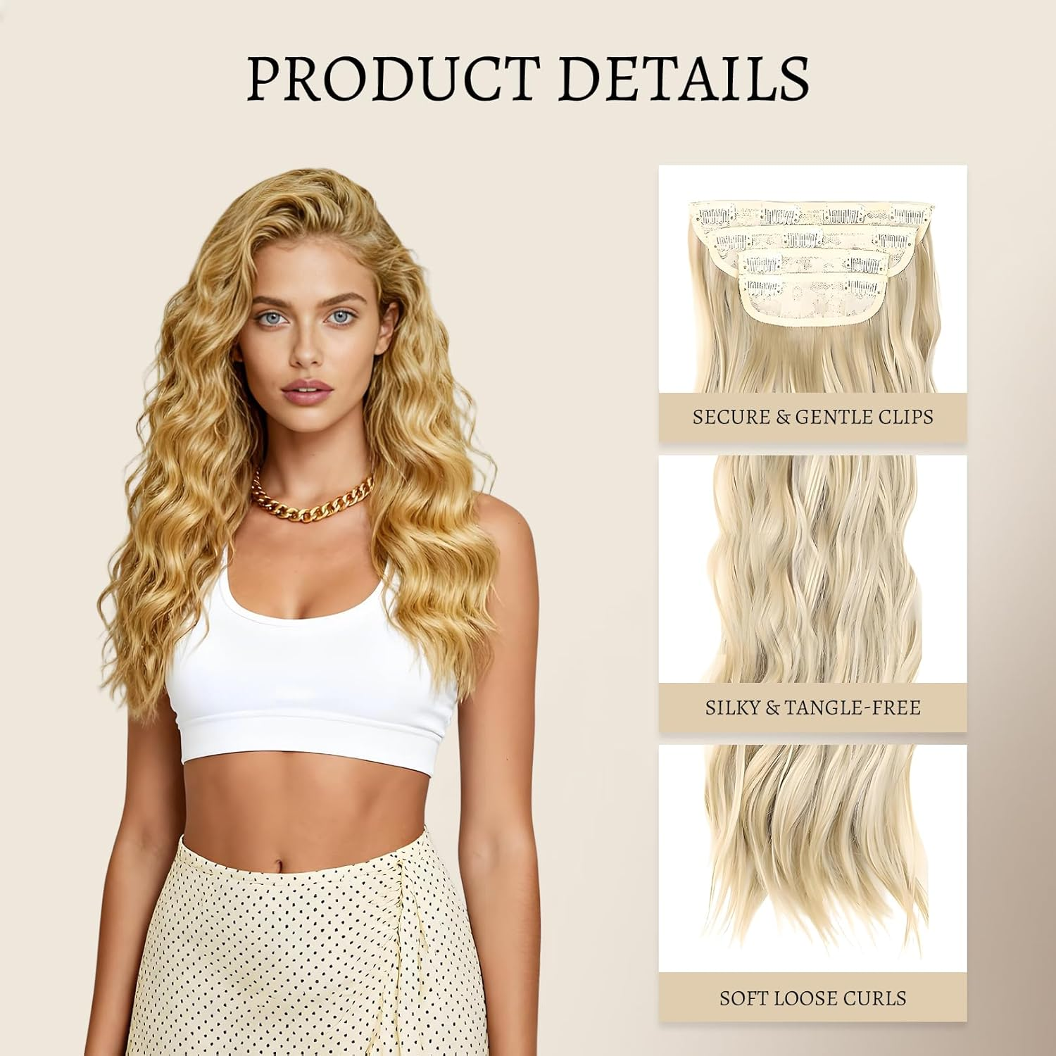 Clip-In Real Hair Extensions, 4 Pieces, 50 Cm, Hair Extensions Clip in for Women, Everyday and Special Occasions image number 2