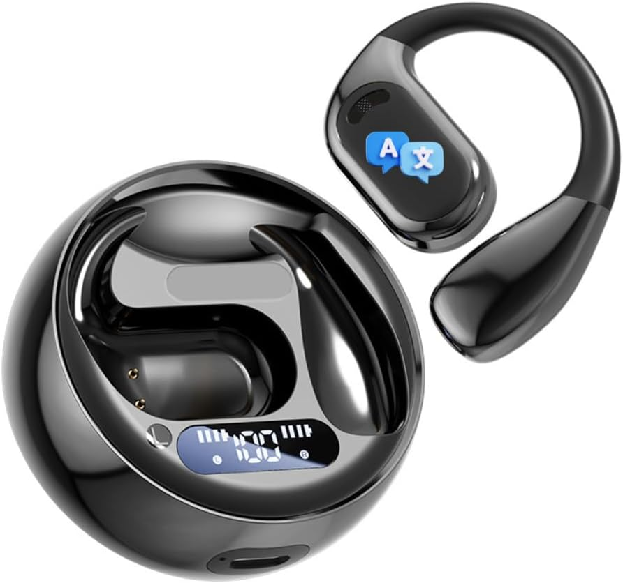 Wireless Earbuds, AI Translation Earphones, Bluetooth 5.4 Open-Ear Headphones, Hi-Fi Stereo Deep Bass, Sweatproof Sports Headphones, for Running,Gym,72H Playtime, Power Display (Black)