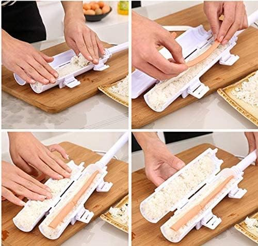2 Pack Quick Sushi Roller Kit Home Sushi Rolls Maker Bazooka Kitchen Easy Cooking Tools Tube Shape Food Sushi Mold Maker image number 2