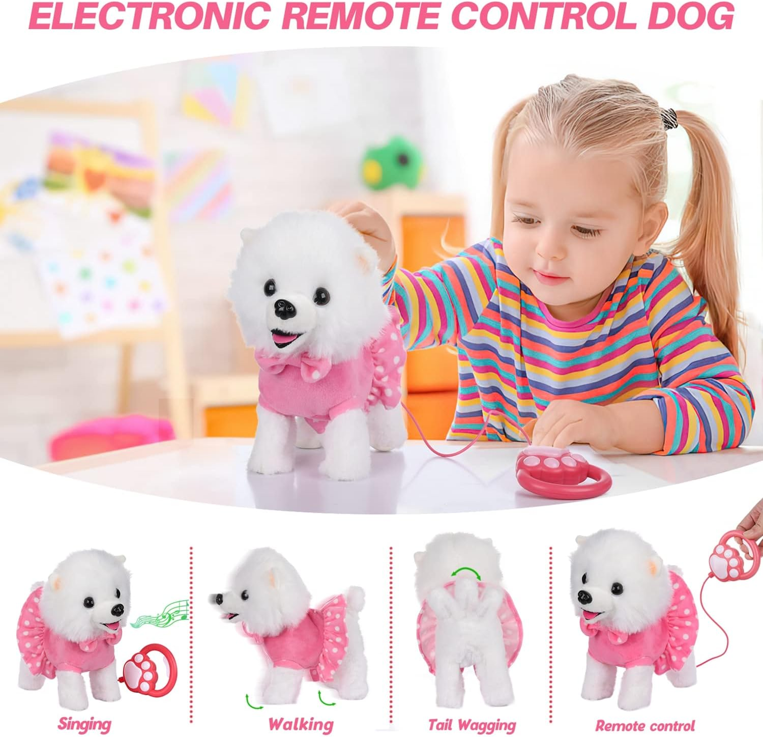 Electronic Plush Dog Toy with Remote Control Pomeranian (White) image number 5