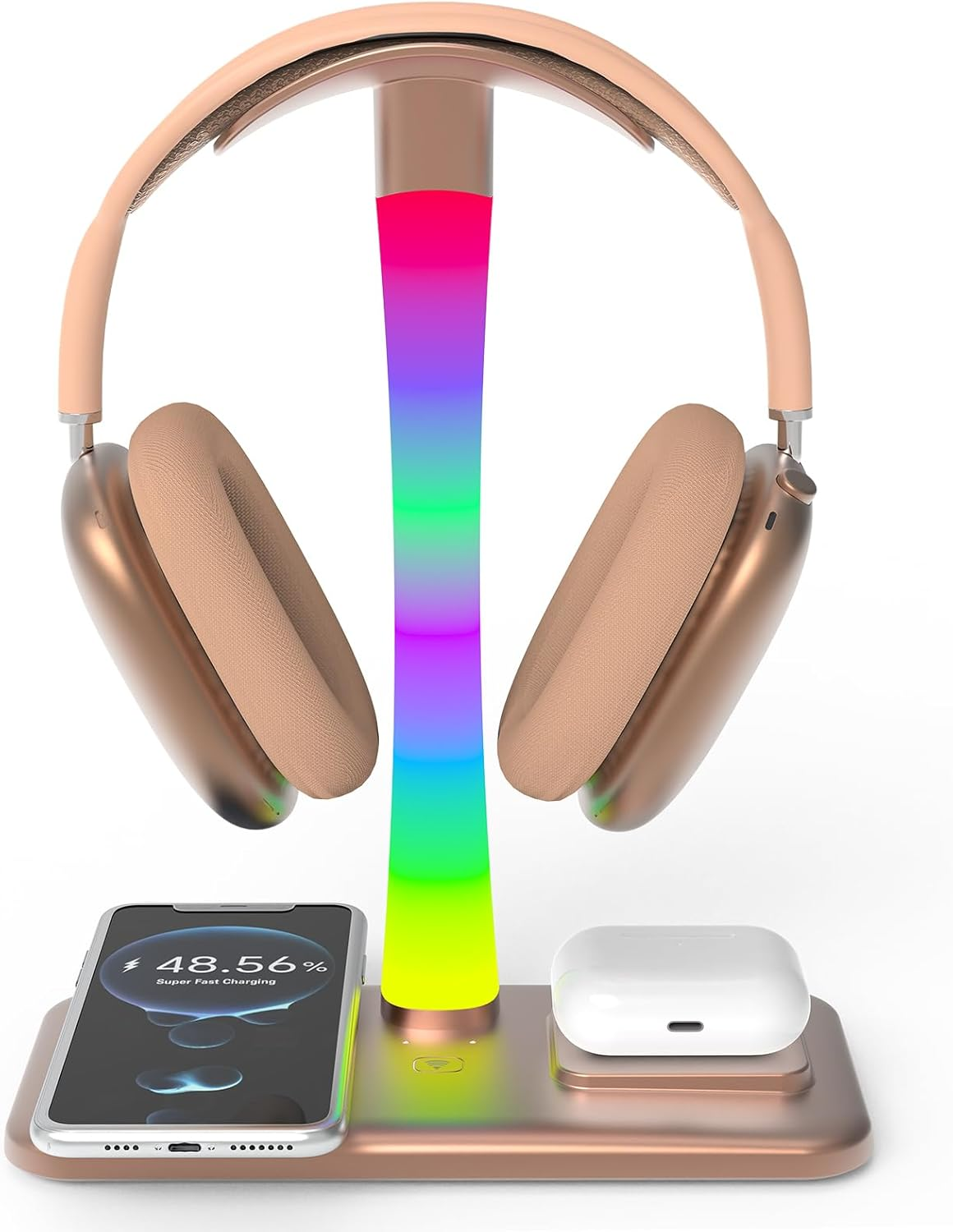 Headphone Stand with Wireless Charger,Gaming Headset Stand with RGB Light Mode,Airpod Max Stand Compatible with Airpod Pro/3/2,Iphone 16/15/14/13/12/11,Samsung,Gifts for Gamers & Music Lover (Black)