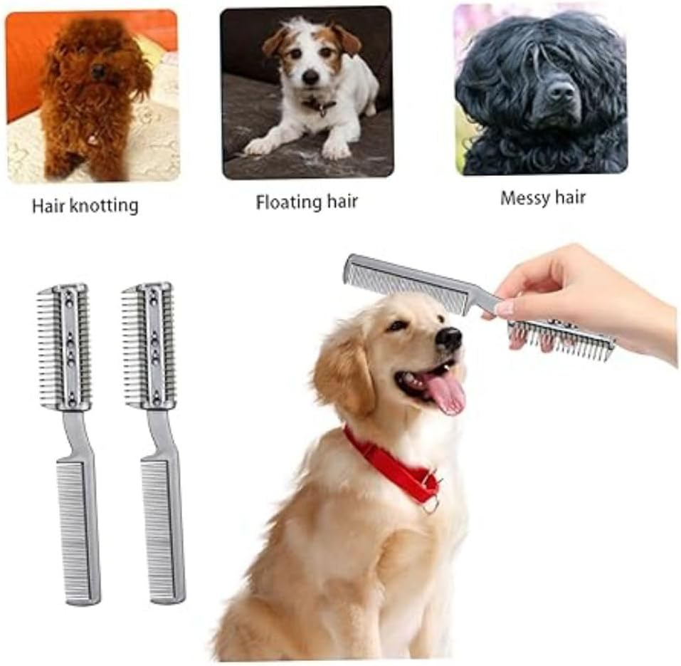 Hair Razor Comb for Dogs 2 Pcs,Multifunctional Hair Cutter Razor Comb Grooming Comb Plastic Double-Headed Trimmer Removing Tangles and Knots for Dog Pet Razor Combs with Metal Blade