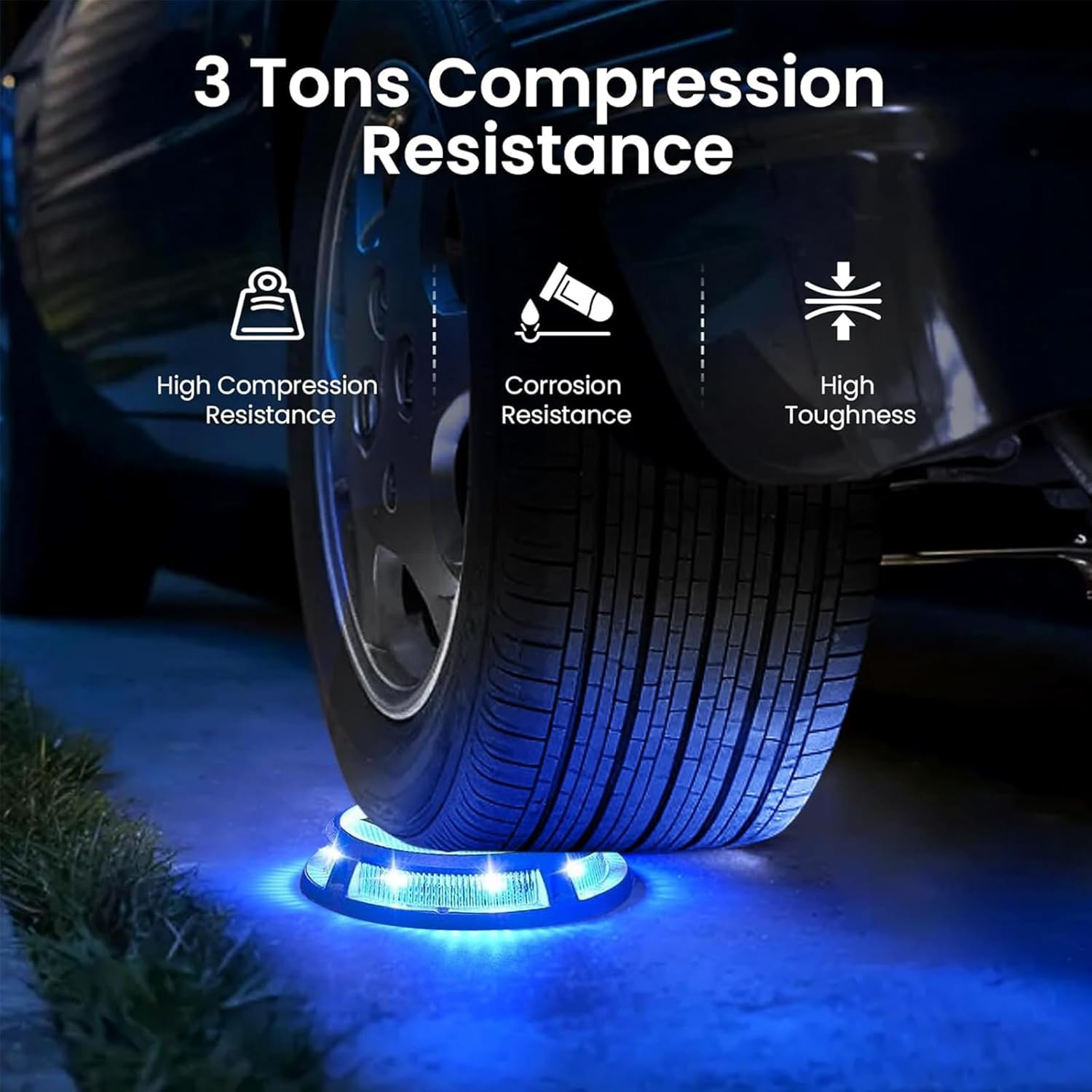 XIULIUU Solar Deck Lights, 4 Pack Solar Powered Driveway Lights, IP68 Waterproof, Outdoor Warning Dock Lights for Step Sidewalk Stair Garden Pathway Walkway Yard (Blue/White) image number 6