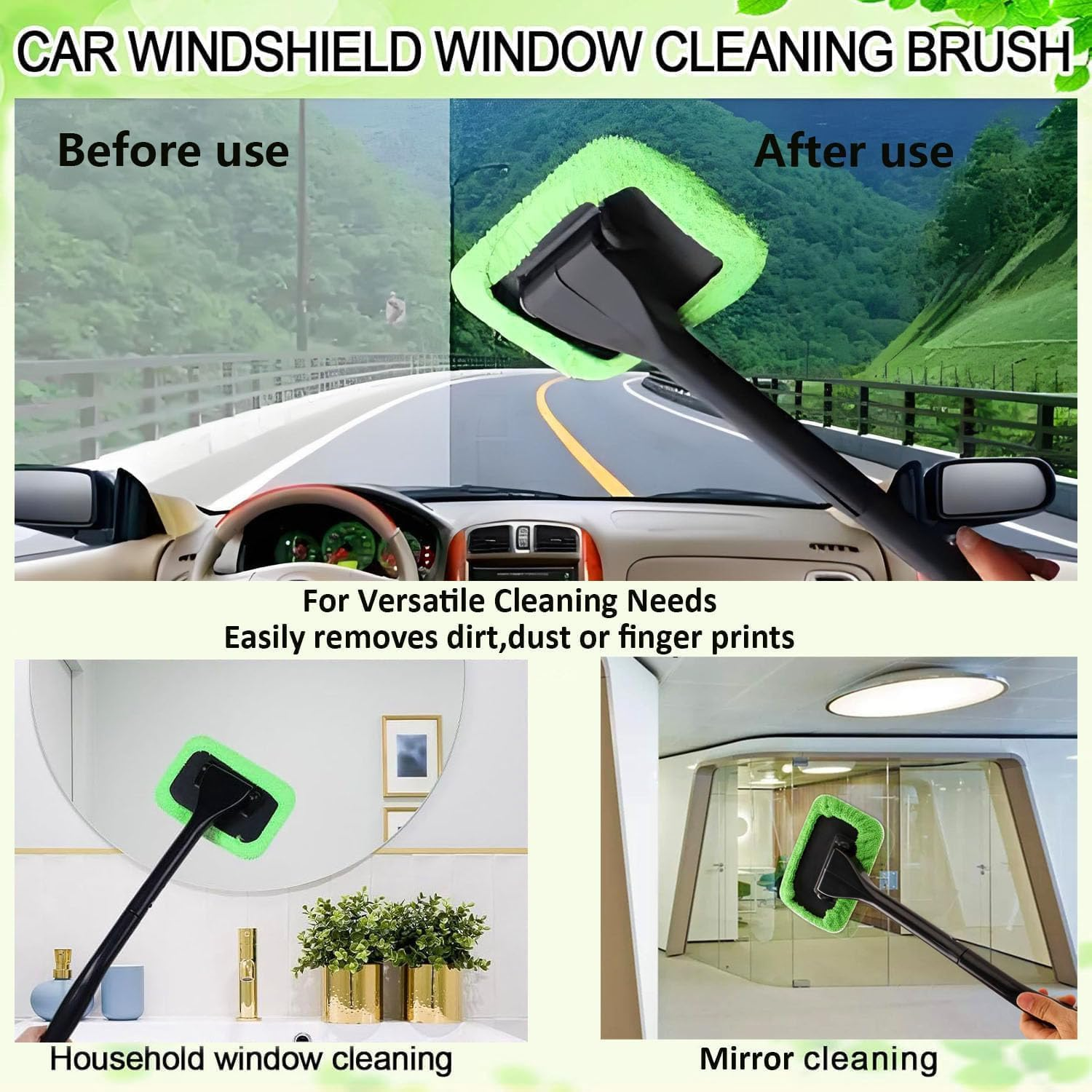 Car Windshield Cleaning Tool, Upgraded Windshield Cleaner with 5 Washable and Reusable Microfiber Pads and Extendable Handle for Auto Glass Wiper image number 2