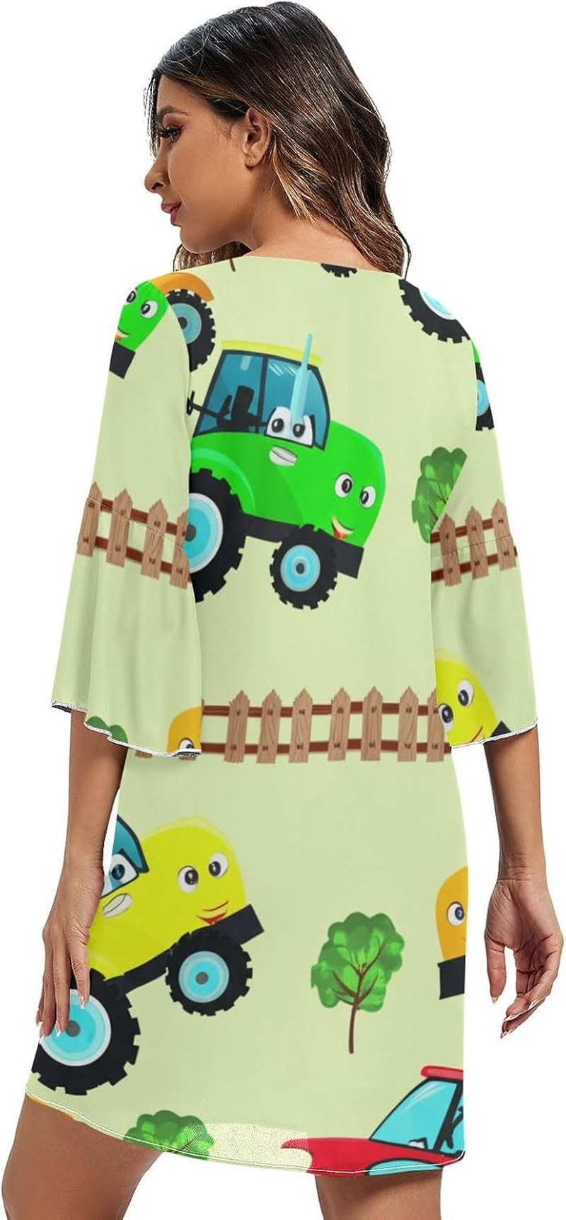 Cheerful Car Soft Spring Green Short Summer Dress Printed Line Maternity Dress S-XXL
