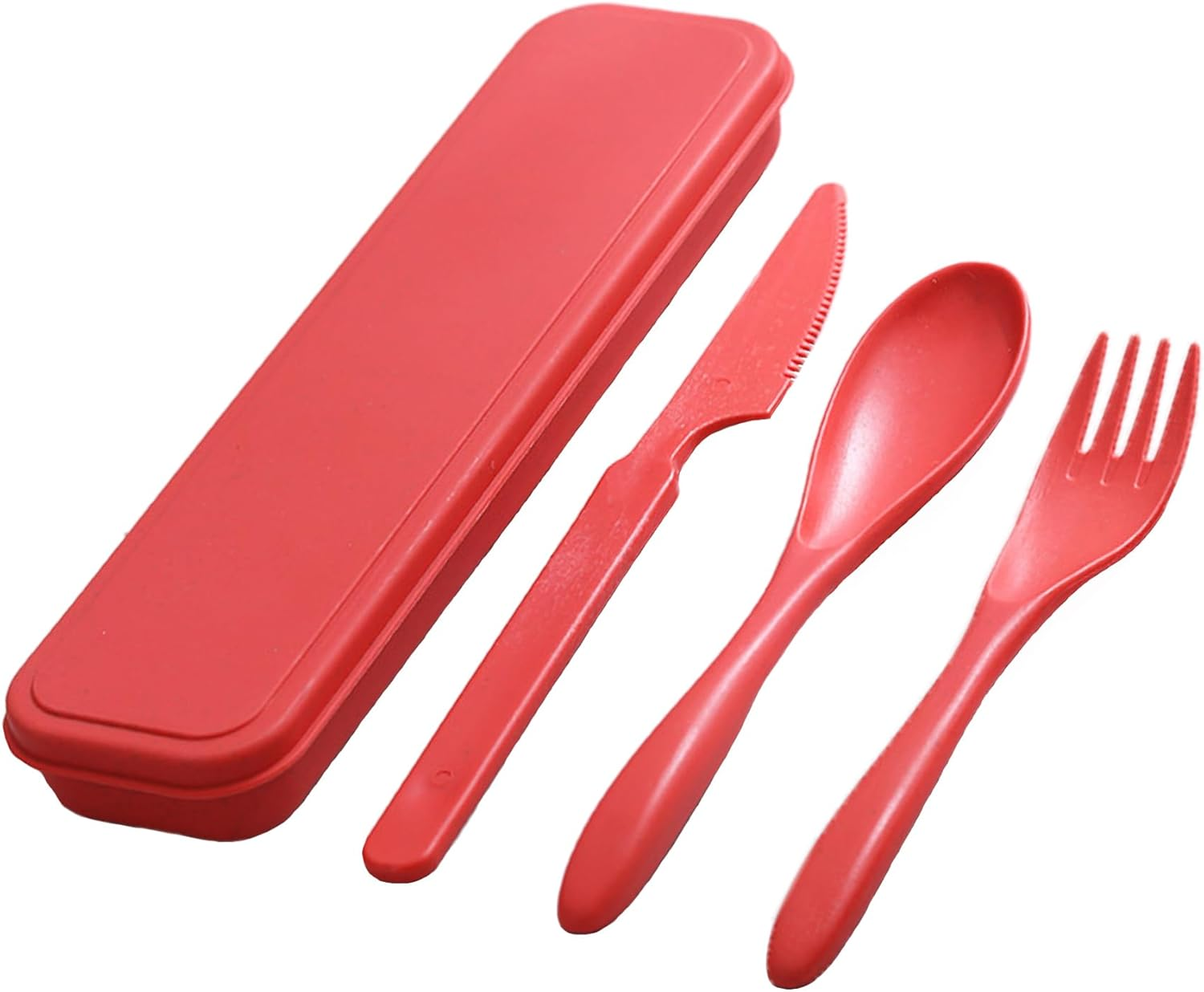 Travel Cutlery Set with Case, Reusable Portable Utensils Plastic Fork Knife Spoon for Camping Picnic Work School Daily Use (Red) image number 6