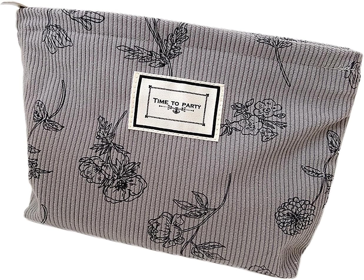 Gidary Cosmetic Bag Makeup Bag Preppy Cute Corduroy Toiletry Bag for Women Travel Essentials (White)
