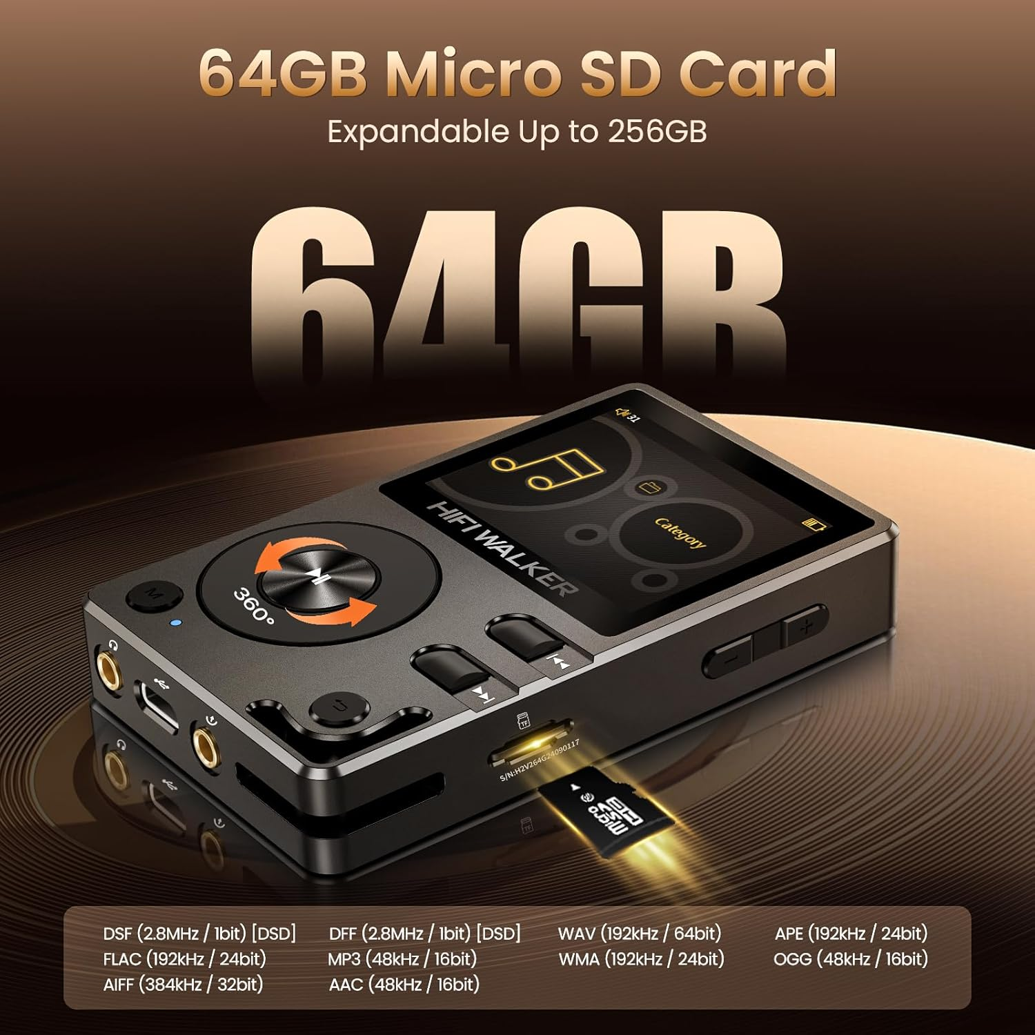 HIFI WALKER H2 Hifi MP3 Player with Bluetooth 5.2, Lossless DSD FLAC Player, Digital Audio Player Hi Res Portable Music DAP Player with 64GB Micro SD Card, Support up to 256GB image number 4