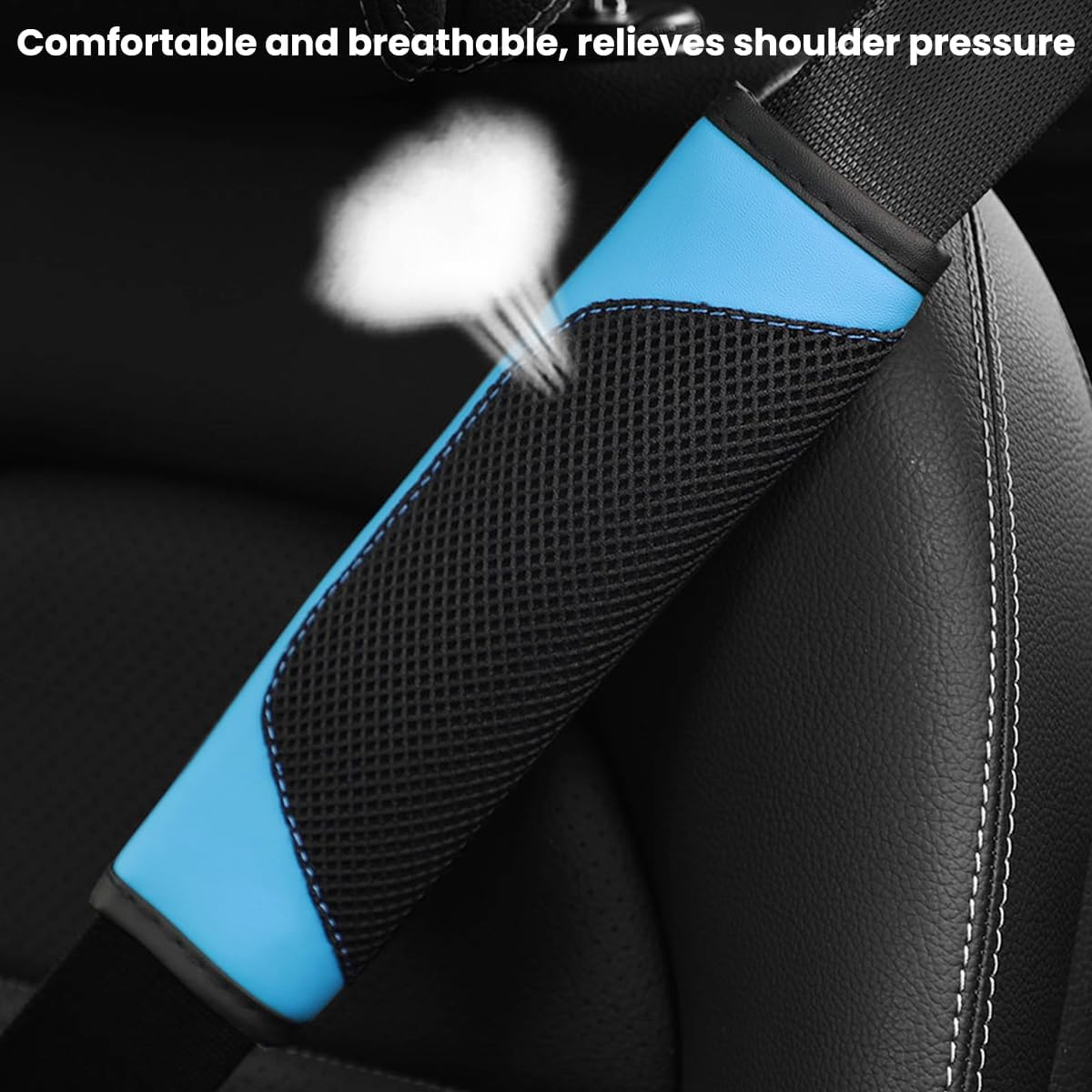 BESULEN Car Seat Belt Pads Cover, 2 Pack Leather Mesh Universal Seatbelt Shoulder Strap Protector, Soft Harness Pad Safety Belt Cover for Comfortable Driving, Car Interior Accessories (Blue) image number 5