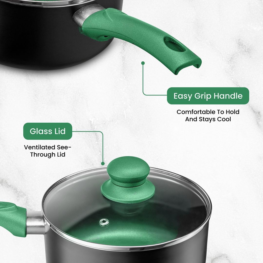 Chef'S Star Pots and Pans Set Kitchen Cookware Sets Nonstick Aluminum Cooking Essentials 11 Pieces Green image number 5