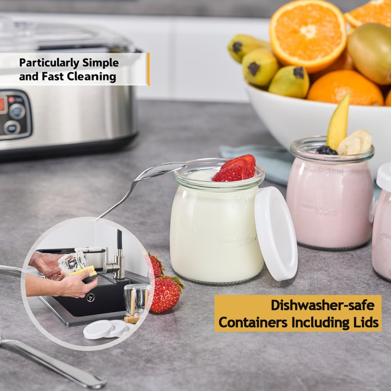 Yogurt Maker, Automatic Digital Yoghurt Maker Machine with Timer & Constant Temperature Control, Stainless Steel Probiotic Yogurt Makers with & LCD Display, 8 * 6 Oz Glass Yogurter Jars