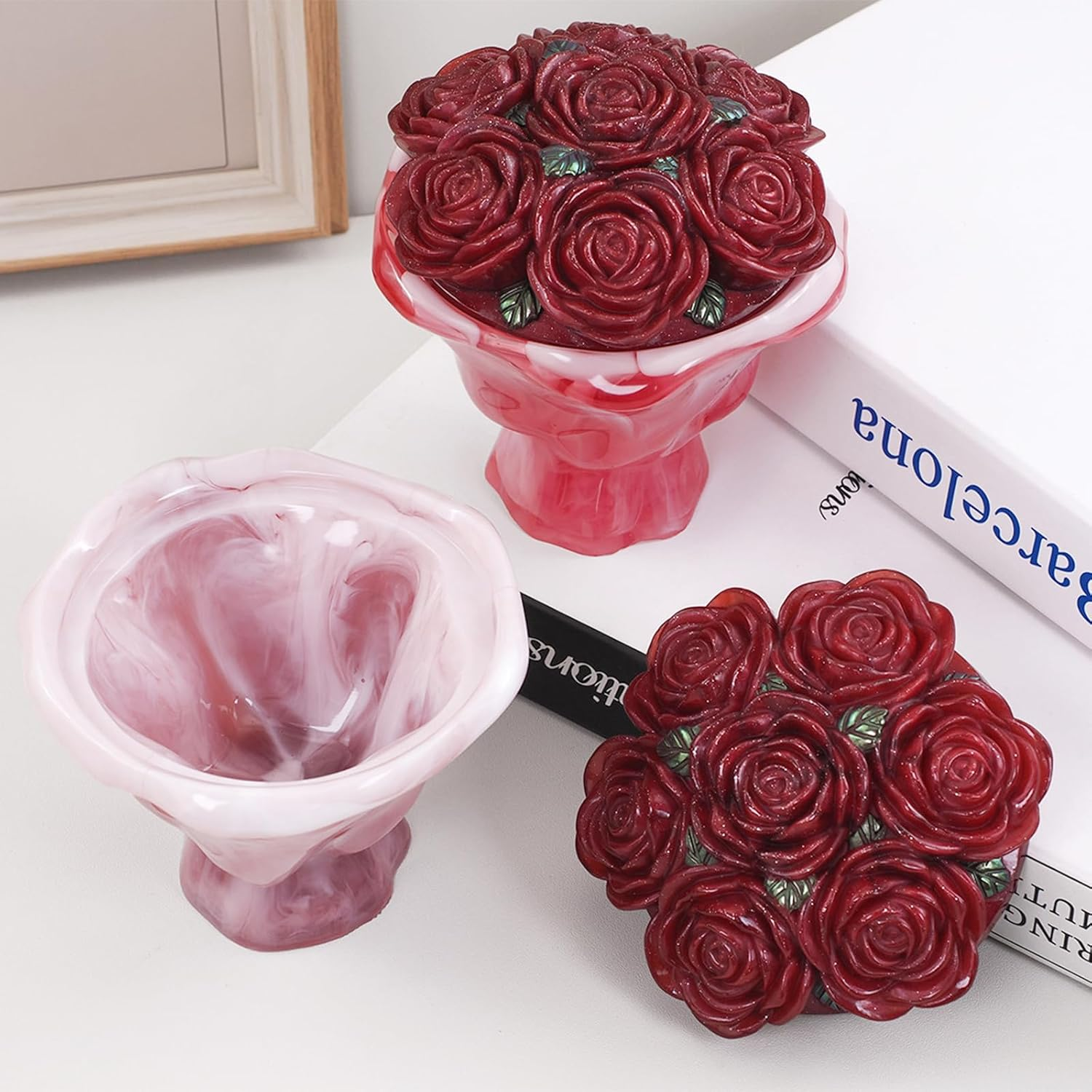 Japleed Bouquet Shape Box Resin Molds, Flower Candle Holder Box Silicone Molds for Resin Concrete, Unique 3D Container Storage Molds for Jewelry Trinket Holder Plant Pot Art Craft Home Decor image number 4