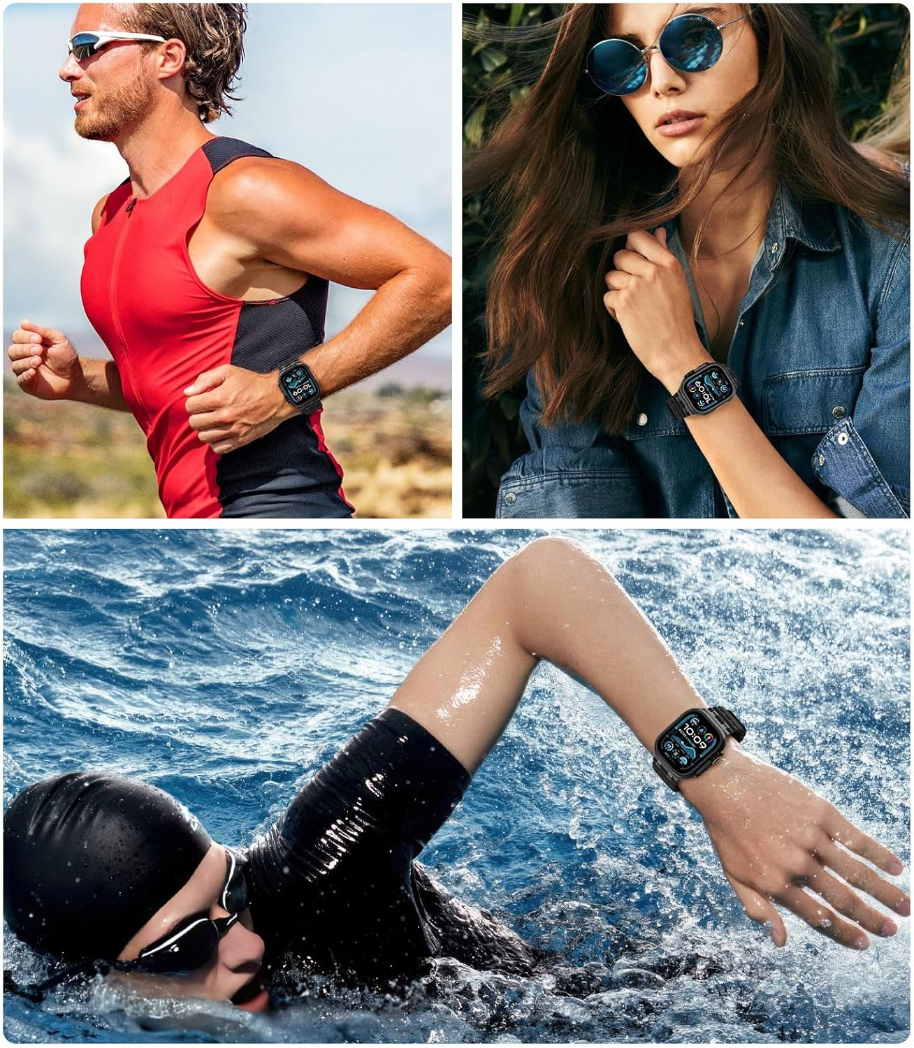 Astorgos Ocean Armband Kompatibel Mit Apple Watch Ultra 2/Ultra 49Mm,S10 46Mm,9/8/7 45Mm,Se2/Se/6/5/4 44Mm,3/2/1 42Mm, Metallanschluss Sport Uhrenarmband F&uuml;r M&auml;nner Frauen image number 2