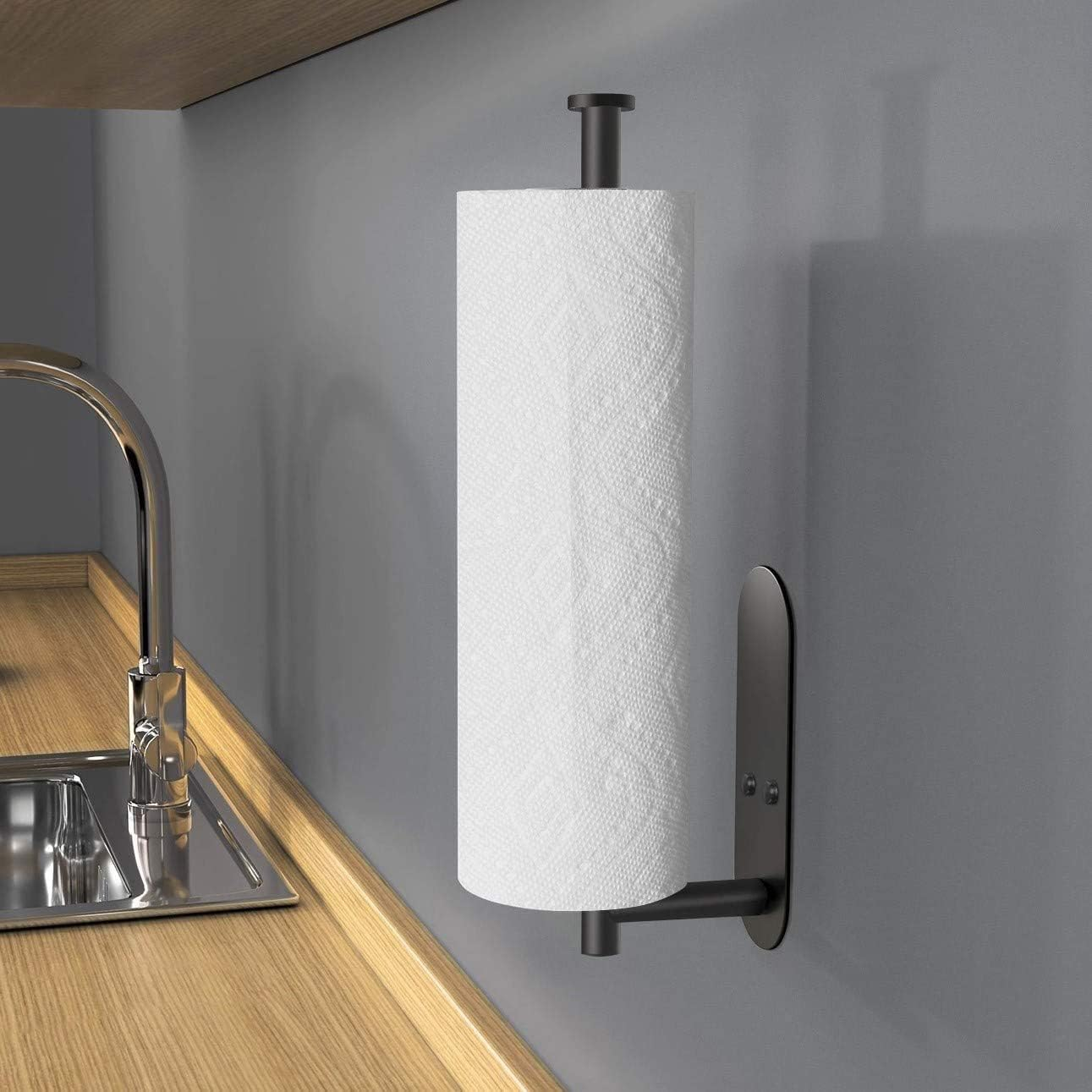 Paper Towel Holder under Cabinet, Single Hand Operable, Self-Adhesive or Drilled Paper Towel Holde Wall Mount for Kitchen/Bathroom/Toilet (Style 1)