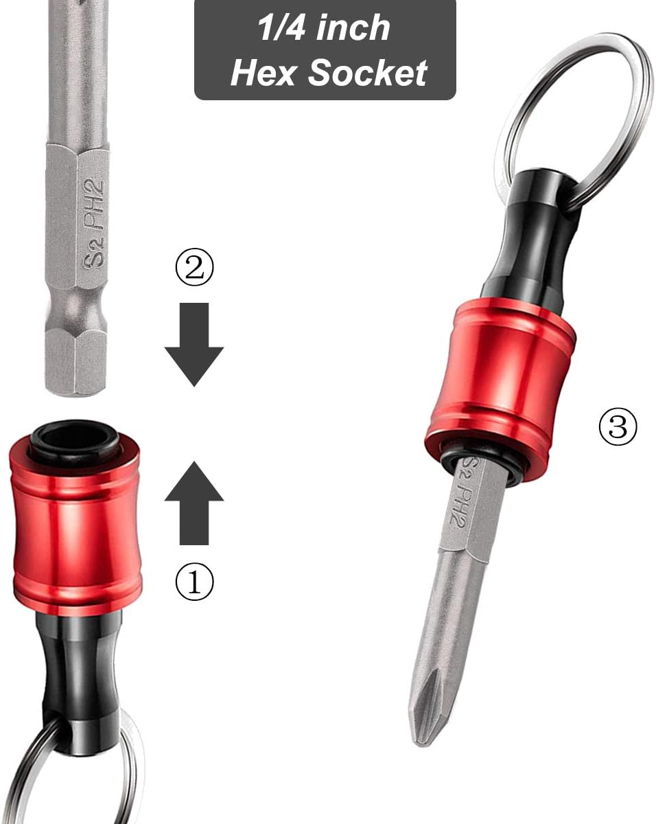 Saipe 6PCS Keychain Extension Bar Aluminum Alloy Screwdriver Bits Holder Set Portable Drill Screw Adapter Quick Release Extension Bar for 1/4Inch Hex Shank image number 6