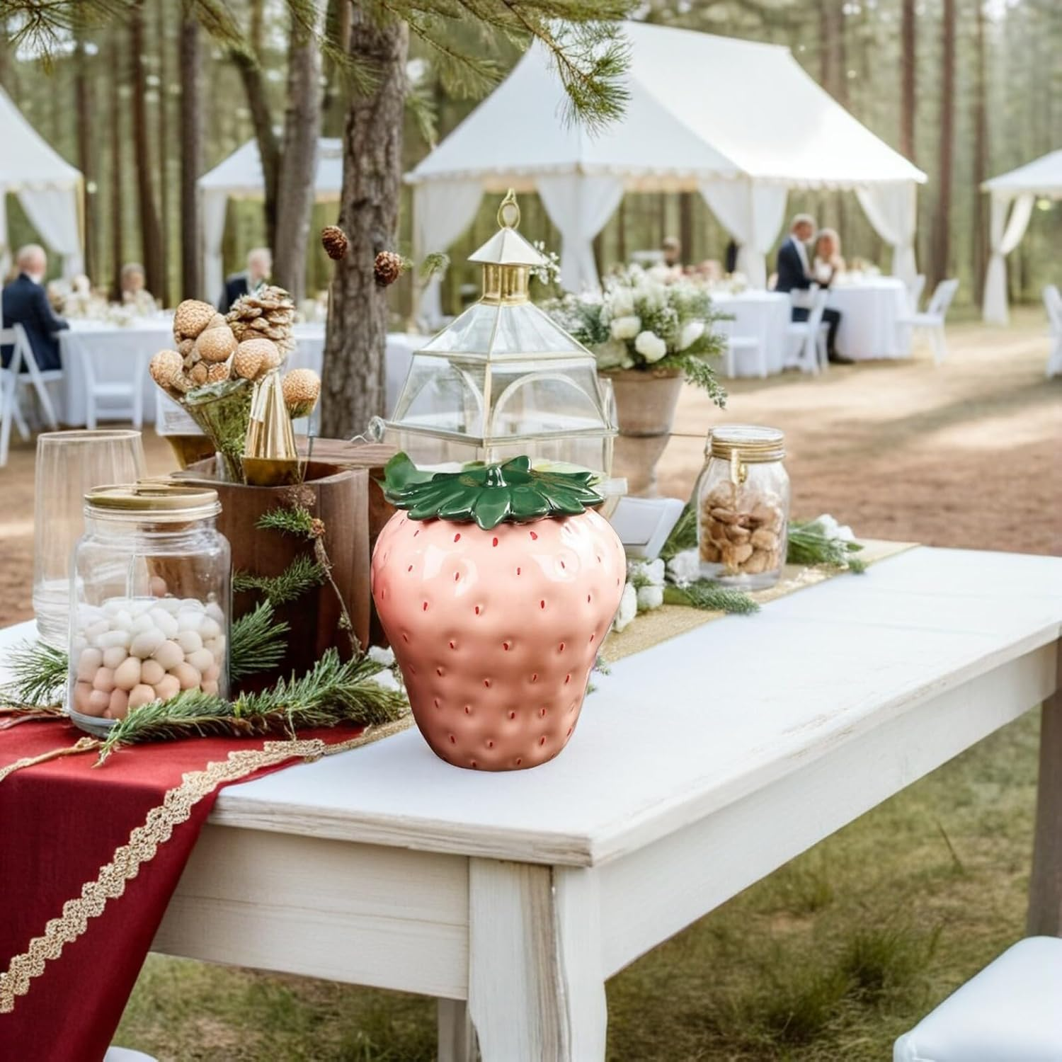 POPETPOP Strawberry Shaped Tea Canister Airtight Storage Jar for Tea Grains and Snacks Sealed Food Container for Kitchen Organization and Home Decor image number 1