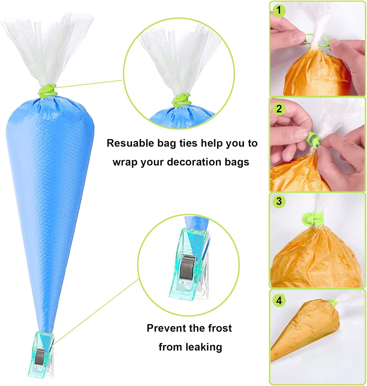 Makmeng 120Pcs Tipless Piping Bags, 100Pcs 12Inch Disposable Pastry Bags for Royal Icing Cookies Decorating - Icing Frosting Bags and Tips Set with 10 Bags Ties, 3 Cookie Cutters & 2 Scriber Needle image number 5