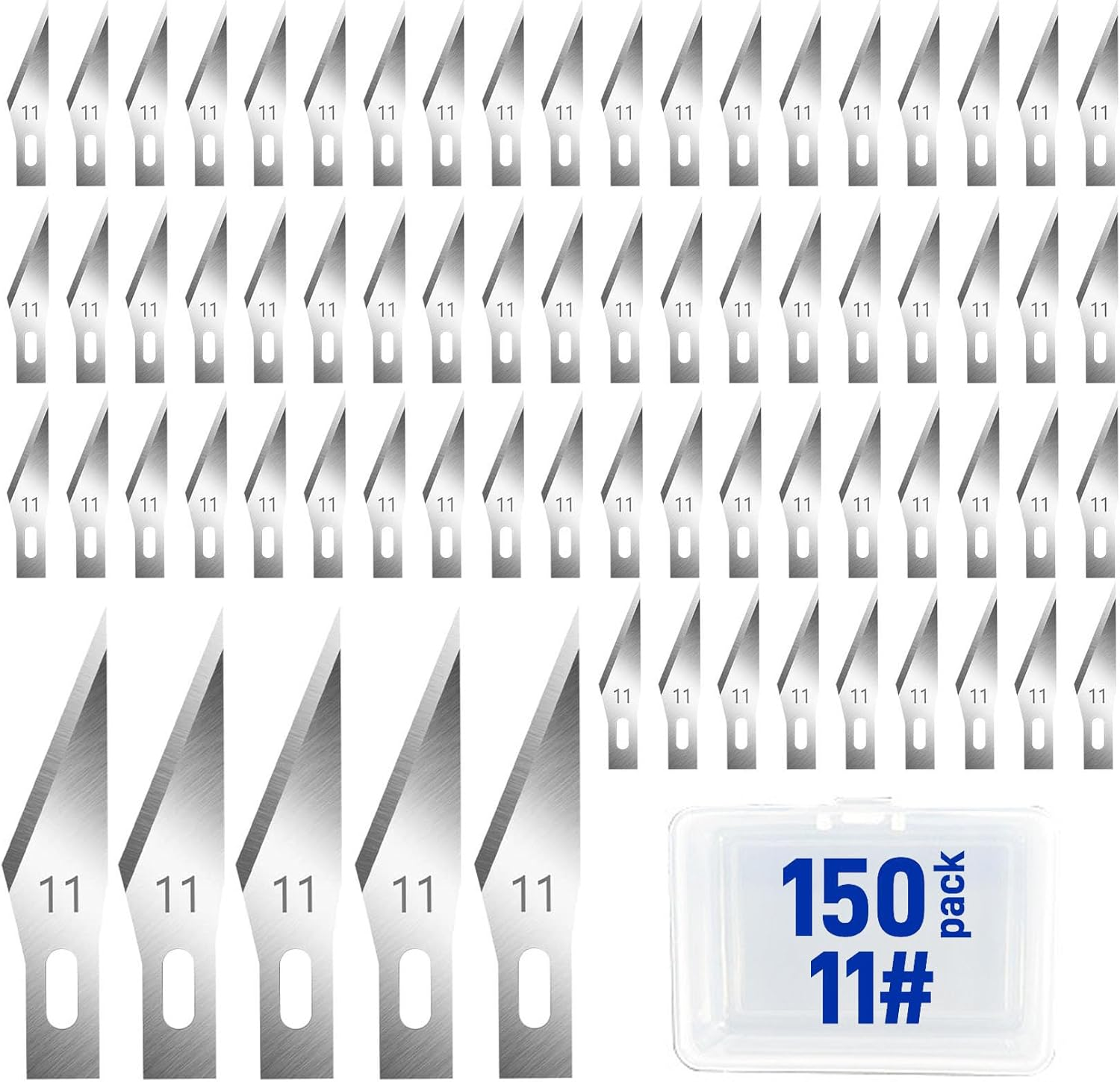 LONGCHANX 150 PCS Exacto Knife Blades 11 Hobby Blades Set #11 Hobby Knife Replacement Refill Cutting Tool Blades Exacto Blades for Craft, Hobby, Scrapbooking, Stencil image number 1