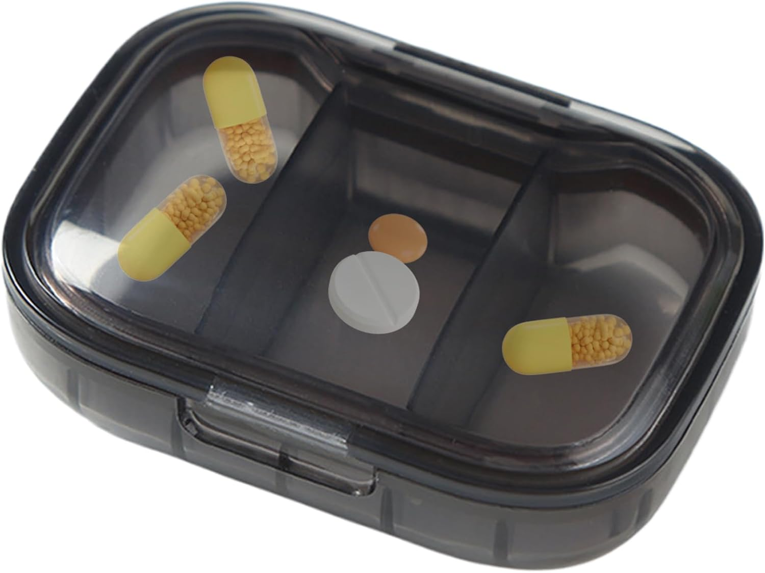 Clear Travel Pill Box - 7X5X2.6Cm Daily Pills Organizer, Portable Pill Box Aesthetic, Separate 3 Compartment Travel Pills Container | Medication Case for Pocket Purse, Daily Supplements