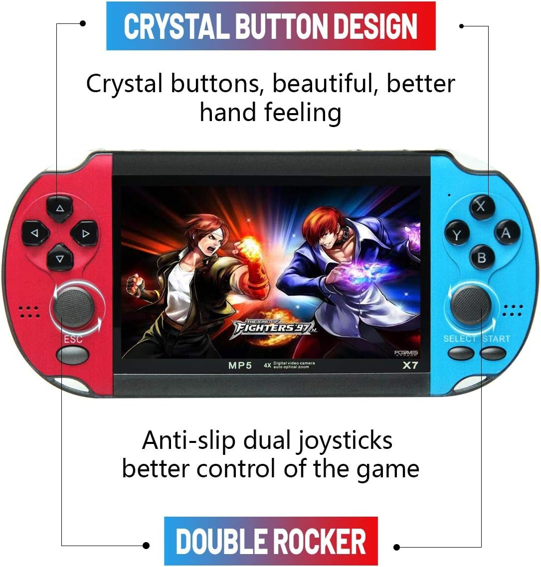 CZT New 4.3 Inch Cool Color Retro Game Console Built-In 3000 Games Support Mp3Mp4 Games Can Save/Add/Delete Rechargeable Lithium Battery (Bluered) image number 3