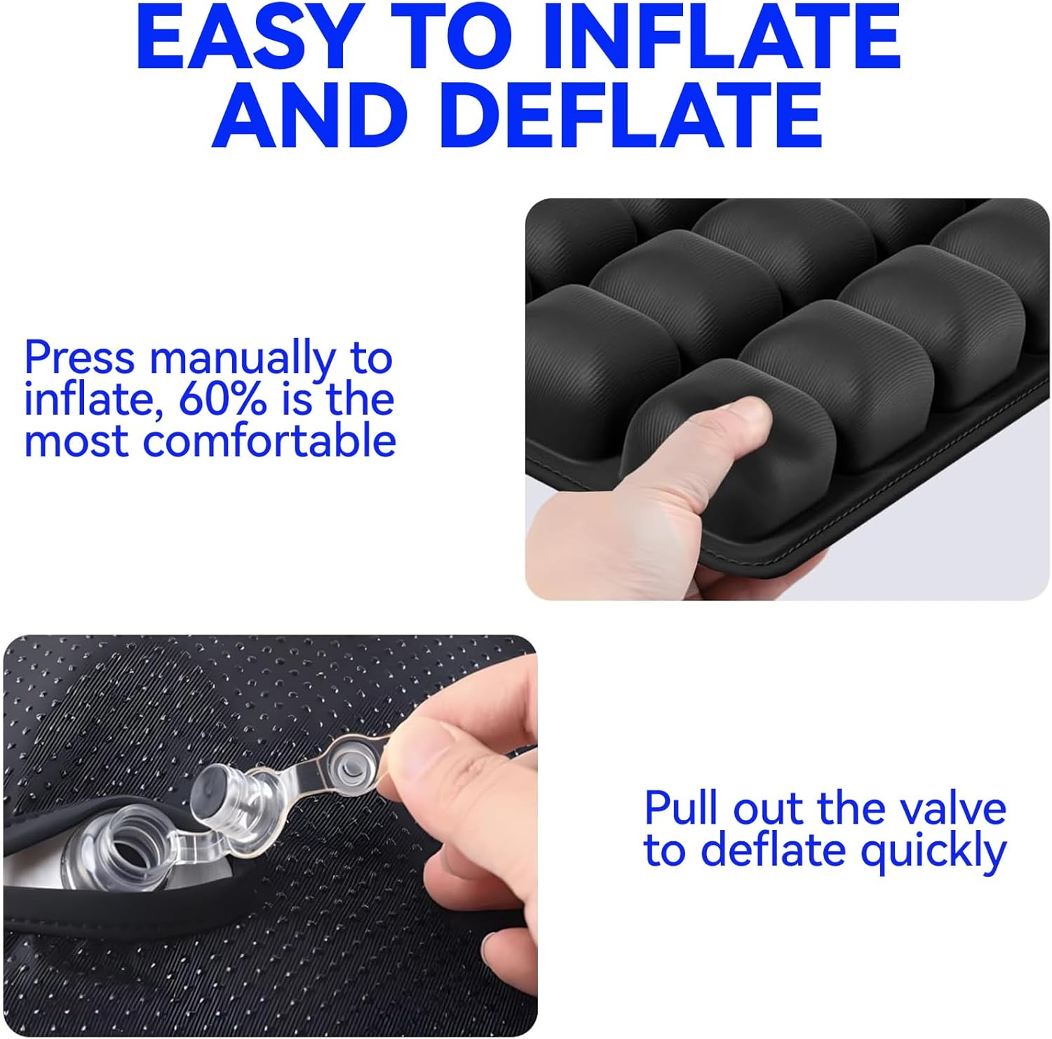 Portable Travel Cushion, 3D Air Cell Seat Cushion for Pressure Relief, Manual Press Inflateable Seat Cushion for Airplane Wheelchair, Car Set, Office Chair image number 5