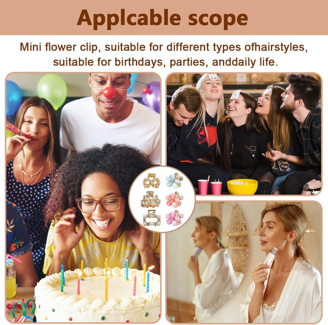 OUDQFCJ 6 Pcs Mini Rhinestone Flower Hair Clips, Cute Decorative Wedding Hair Clips, Flower Hair Cards, Flower Hair Accessories image number 1