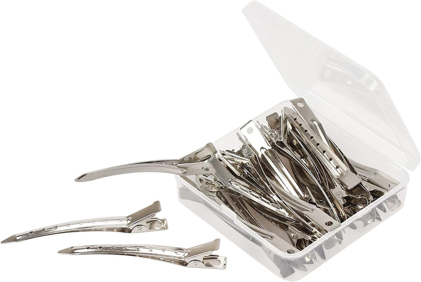 Beayuer 25 Pieces Duck Bill Hair Clips, 3.5 Inch Rustproof Metal Alligator Curl Clips with Holes for Hair Styling, Hair Coloring, Thick Hair Sectioning, Salon, Bows DIY, Silver (25 Pcs, Silver) image number 4