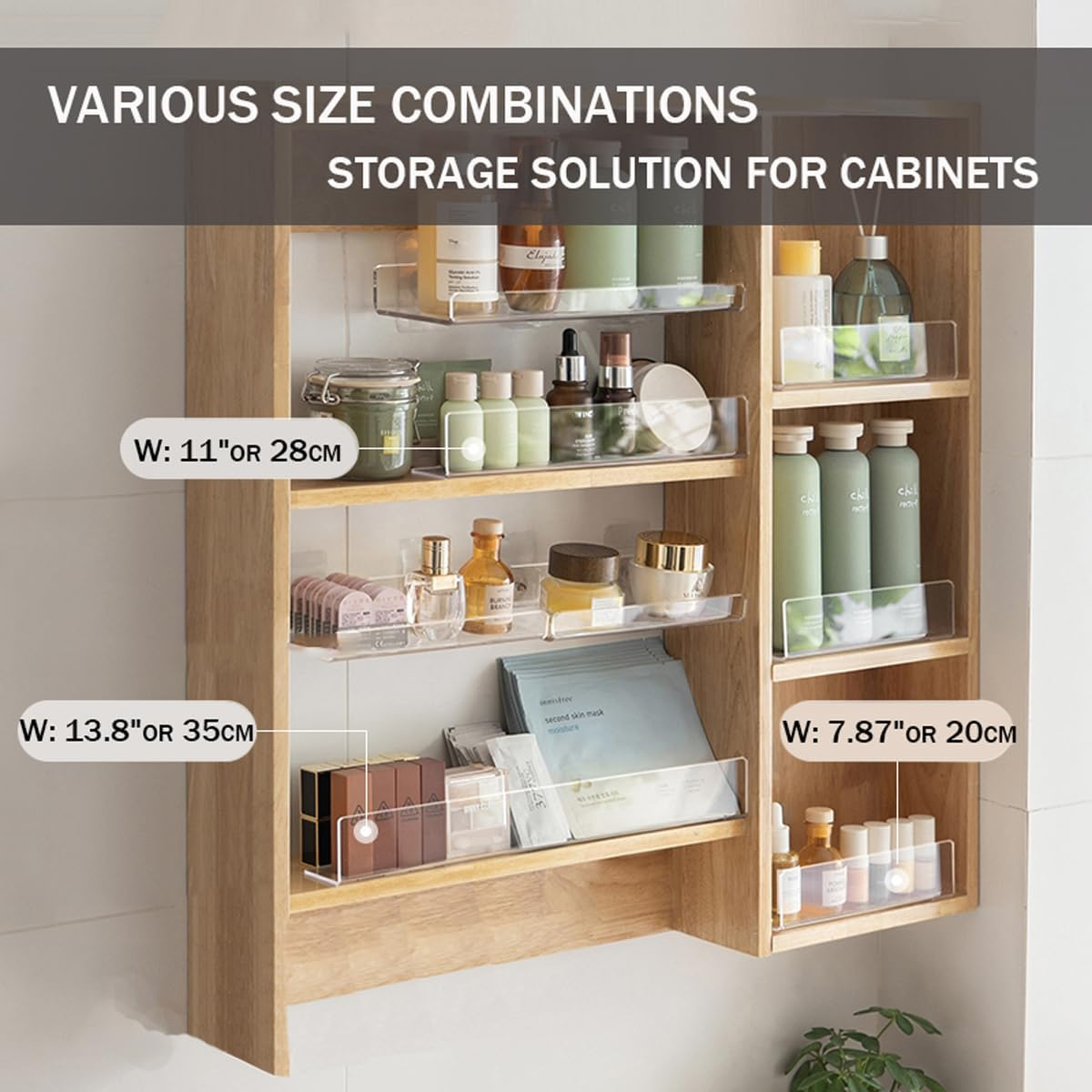 MORNITE 3 Pcs Acrylic Board Organizers for Medicine Cabinet, Acrylic Blocker Shelves Panel for Toilet Cabinet, Storage Divider for Kitchen Bathroom Closet Garage Office, 15.7" Clear image number 4