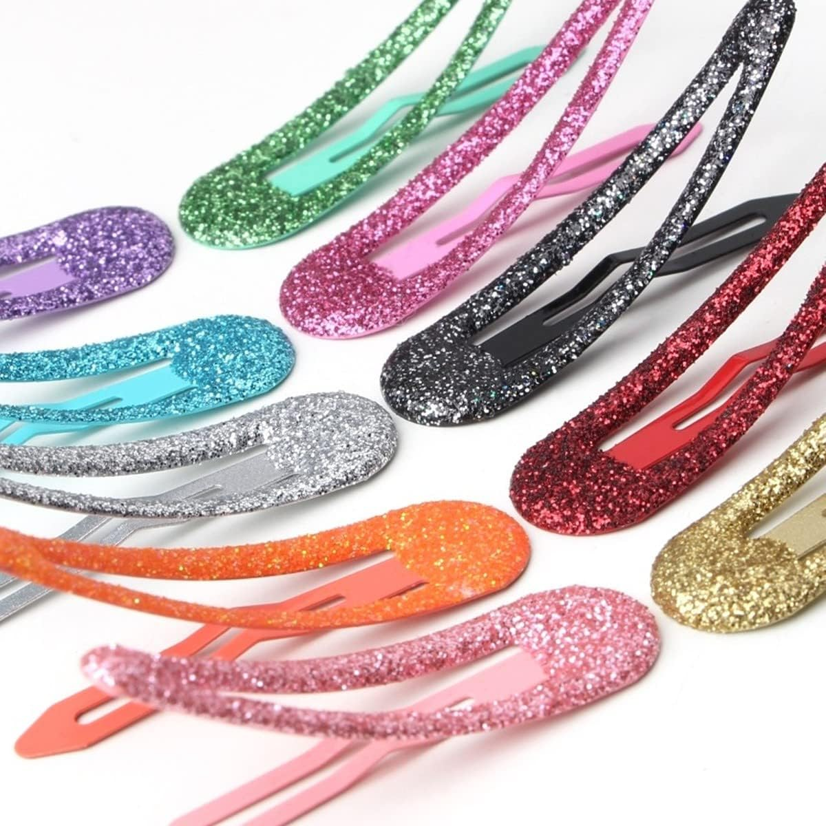ZEVONDA Glitter Hair Snap Clips - Metal Hair Clips Colorful Glitter Sequin Hair Clips Barrettes Hair Styling Accessories for Toddlers Kids Girls Women, Green *12 - 12 X Rose Red image number 2