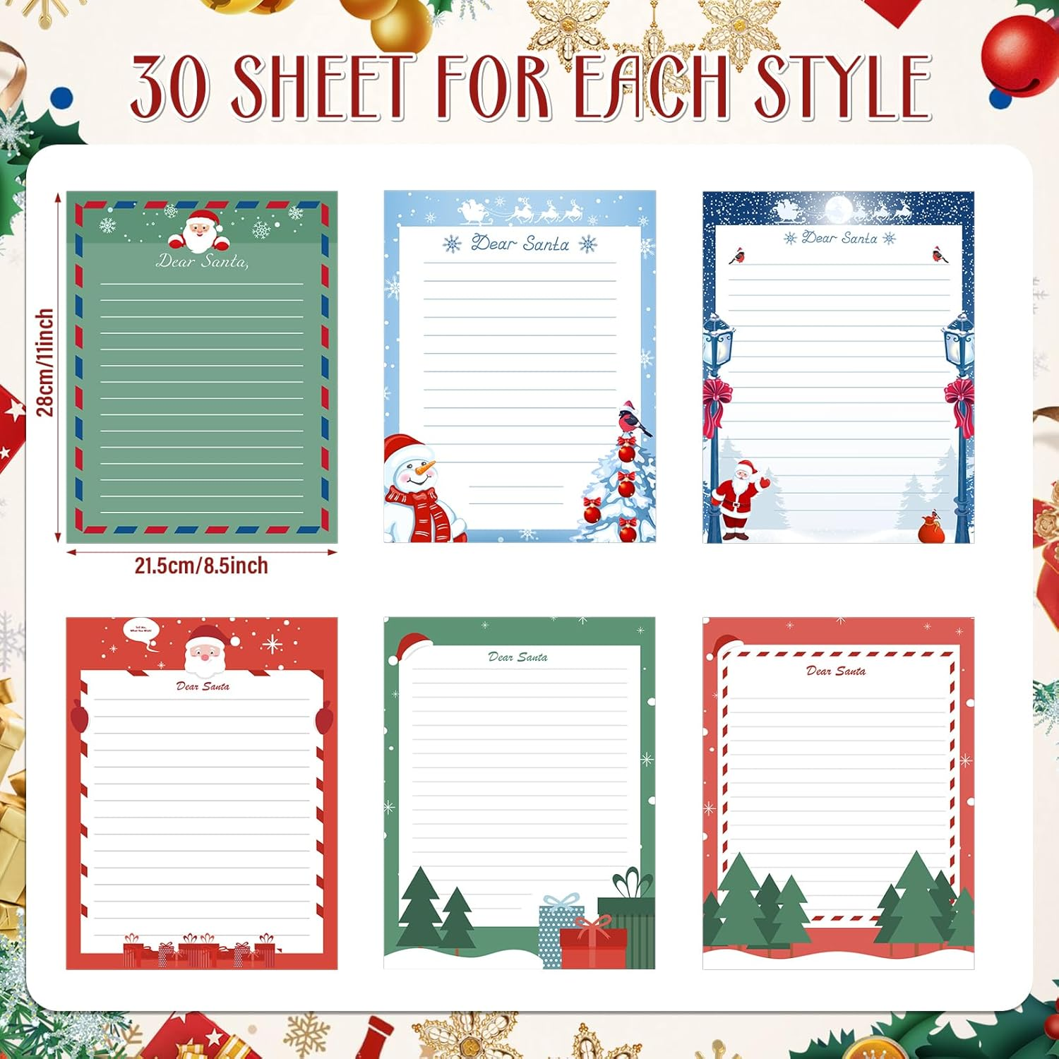 Spakon 180 Sheet Christmas Stationery Paper 8.5 X 11 Inch Christmas Letter Paper Letters to Santa Holiday Letterhead Writing Paper for Xmas Notes Greeting Cards Invitation Office School Printing image number 4