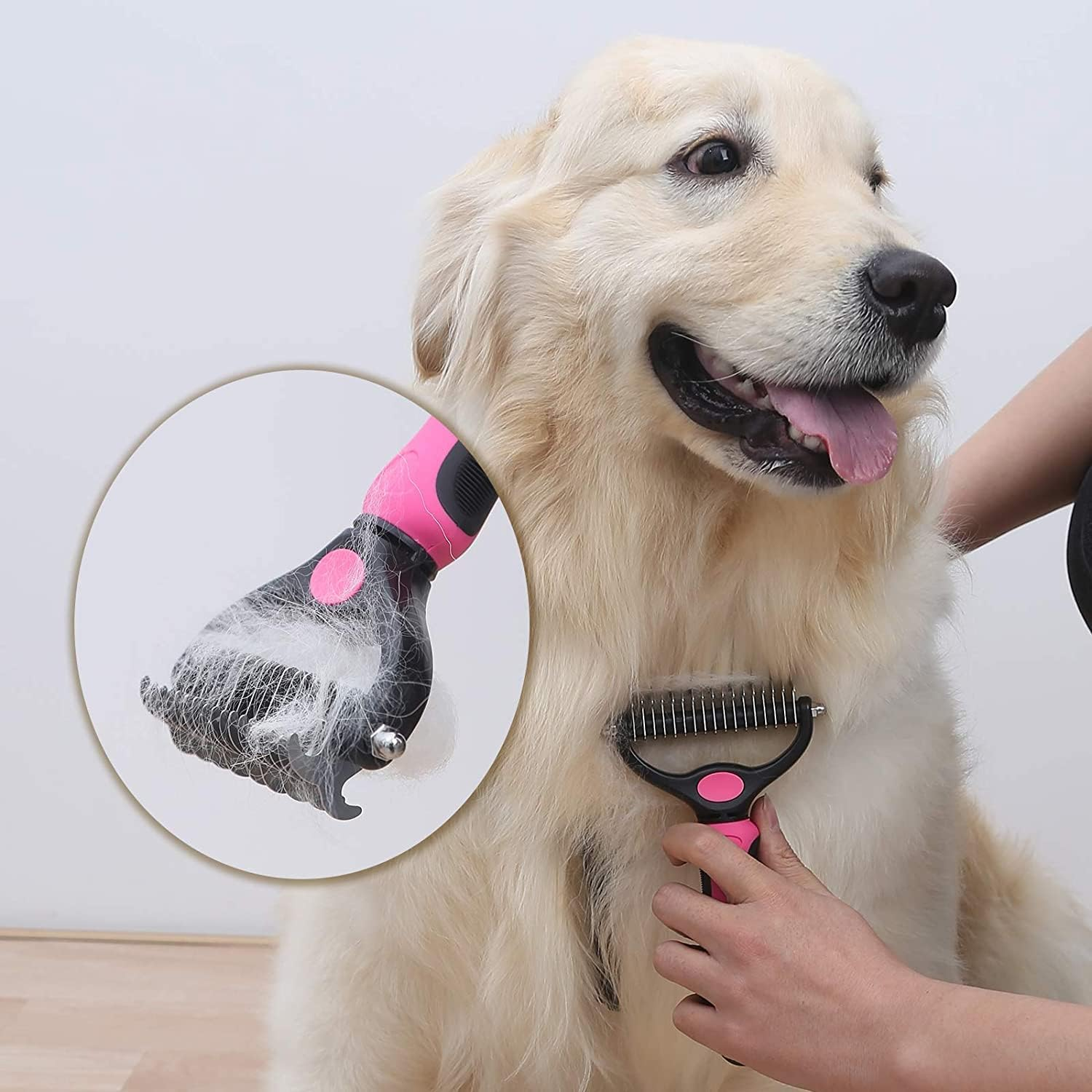Pet Grooming Brush, Professional Undercoat Rake for Dogs & Cats 2 Sided Dematting Tool Shedding Brush for Deshedding, Undercoat, Knots, Mats & Tangles Removing, (9+17Tooth) - Pink image number 5