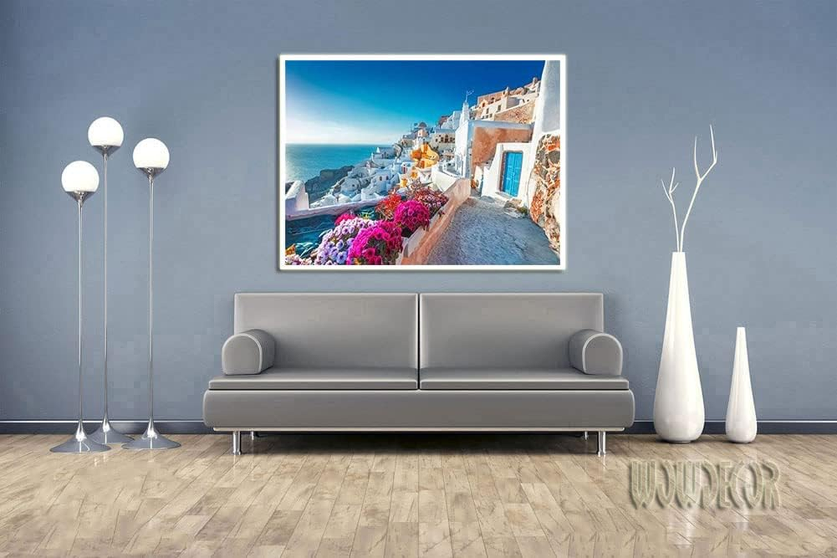 WOWDECOR Paint by Numbers Kits for Adults Kids, DIY Oil Painting - Greece House Flowers Seaside Landscape 16X20 Inch (Frameless) image number 2