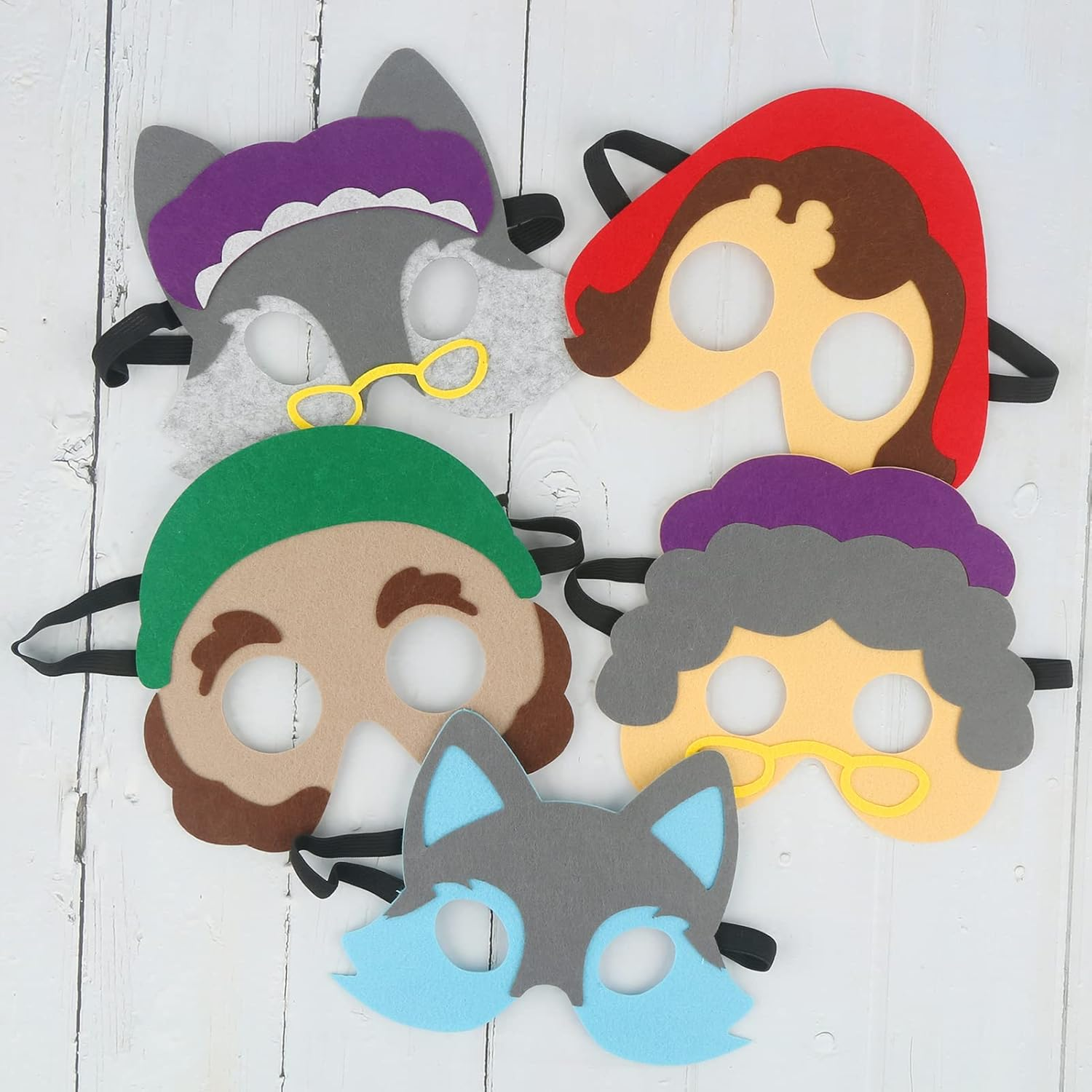 Little Red Riding Hood and Big Bad Wolf Masks Costume, 5Pcs Half Face Felt Masks for for Toddlers Kids Classroom Activities, Bedtime Storytelling, Costume Parties image number 1