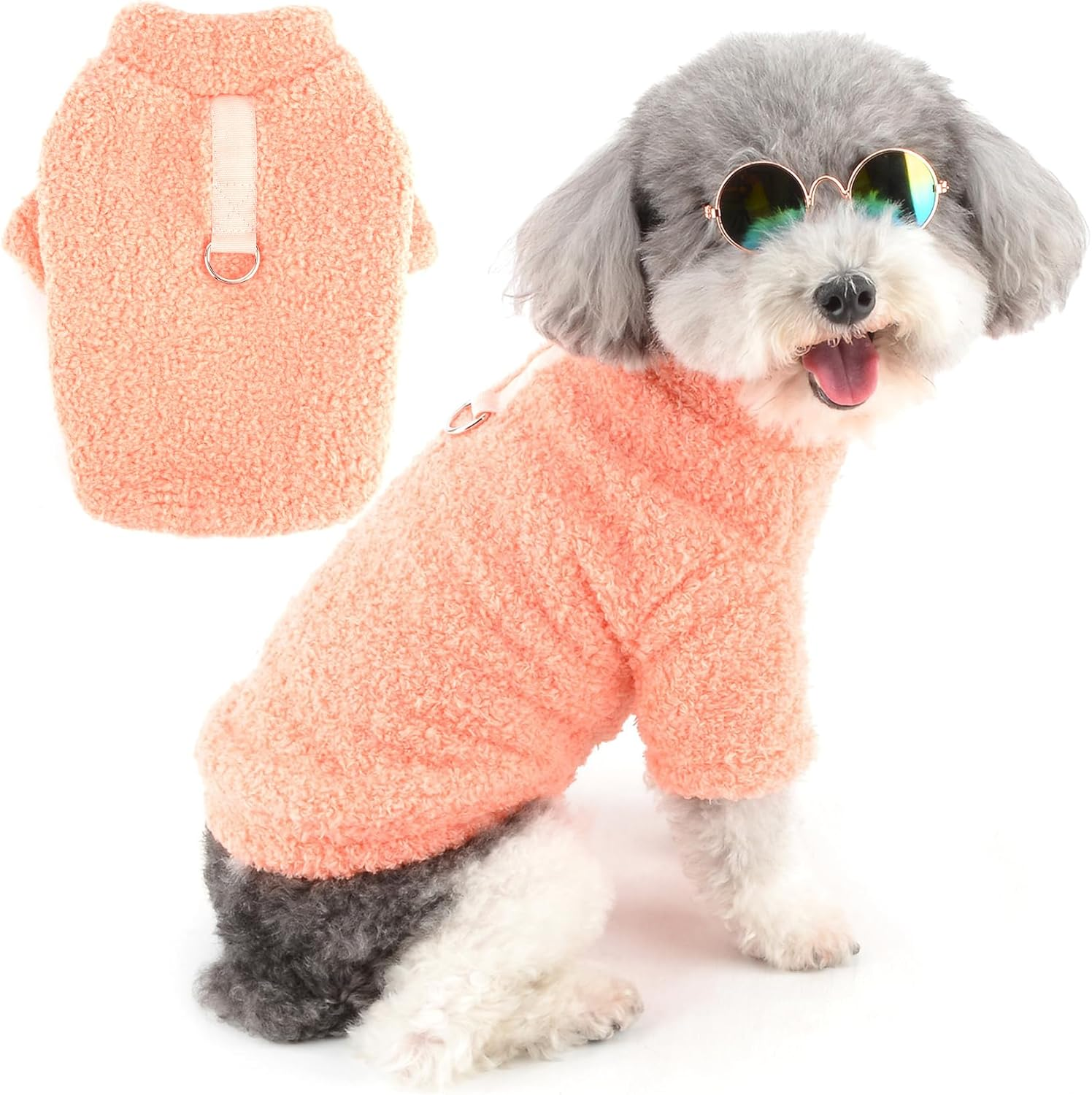 Zunea Dog Jumpers for Small Dogs Fuzzy Sherpa Fleece Winter Sweater Coats with D-Ring Soft Warm Pullover Puppy Clothes Cold Weather Jacket Coat Pet Girl Boy Chihuahua Yorkie Apparel Khaki M