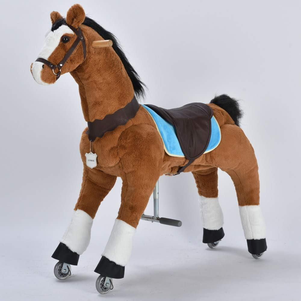 UFREE Horse Great Boys, Action Pony Toy, Ride on Large 44'' for Children 6 Years Old to Adult. (Black Mane and Tail)