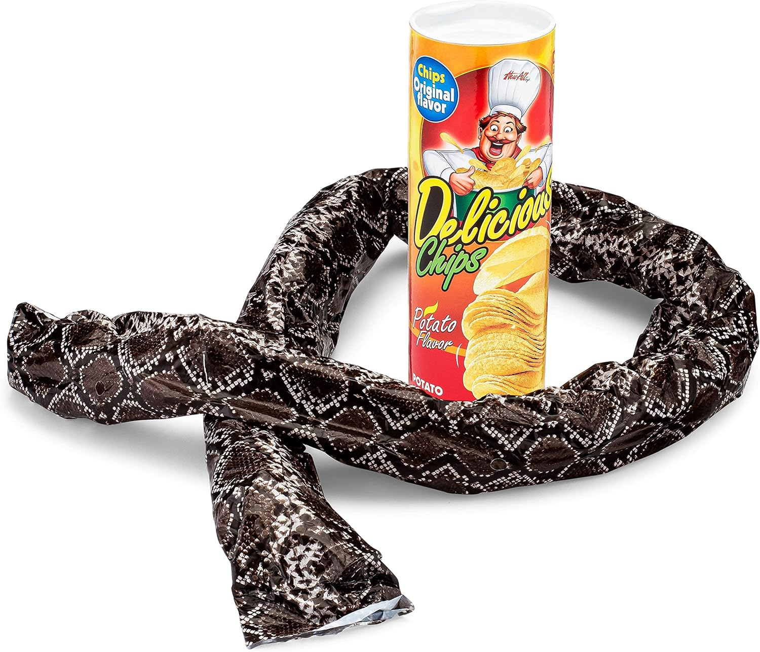 The Original Snake in a Potato Chip Can - Funny Classic Prank for Kids, Trick Gag Gift Toy & Scary Shock Spring Snake, Red Can image number 6