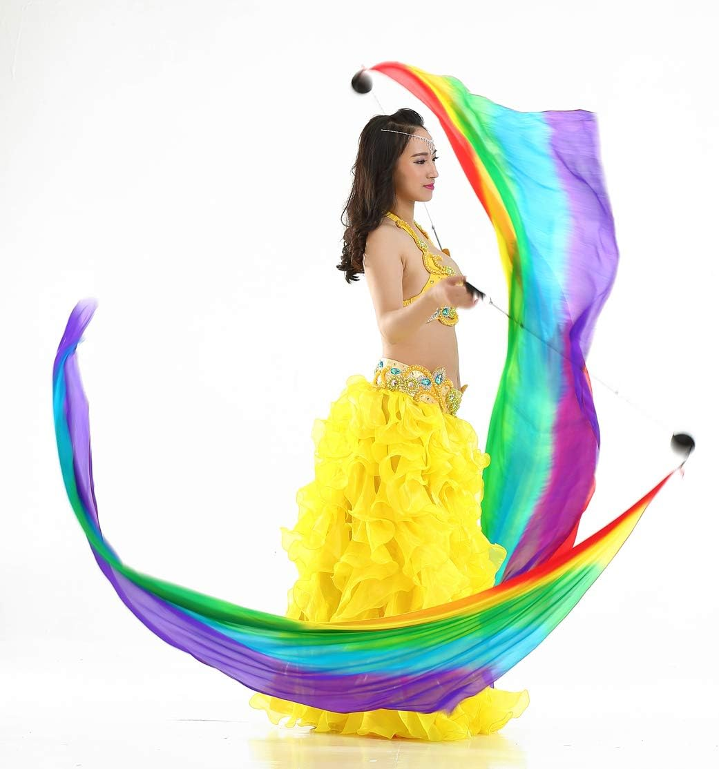 2Pcs Silk Veil with Poi Ball Belly Dance Poi Streamer Throw Ball in Haka Dance and Polynesian Dances - Black image number 5