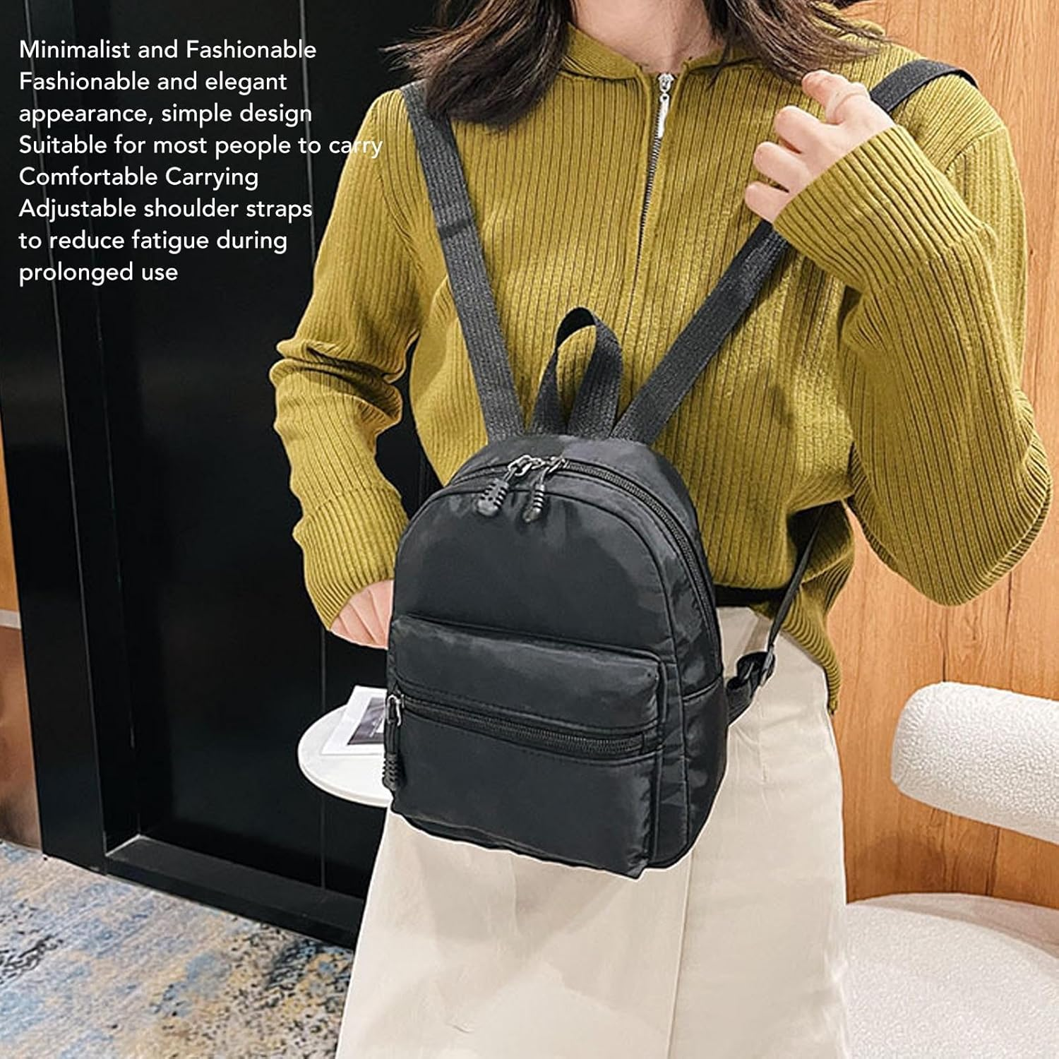 Changor Mini Backpack Purse, Waterproof Adjustable Shoulder Strap Stylish Minimalist Black Small Backpack Mini Backpack for Women for School image number 6