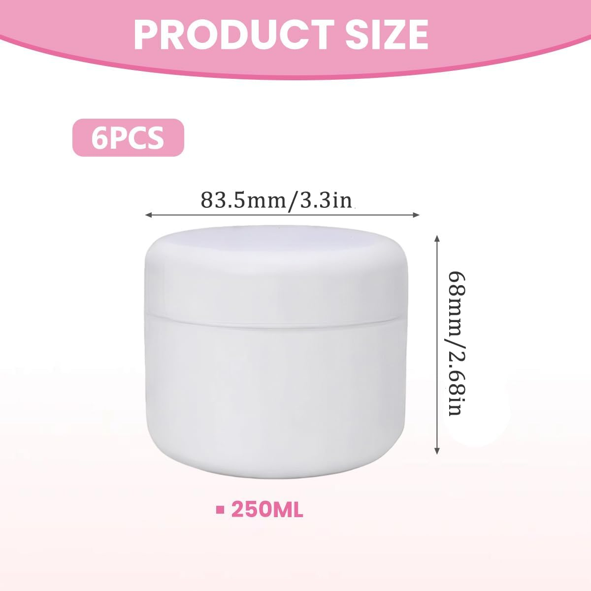 Ericotry White Plastic Jar with Dome Lid 8 Oz (250G) Refillable Make-Up Cosmetic Jars Empty Face Cream Lip Balm Lotion Storage Container Pot Case (Pack of 6) image number 6