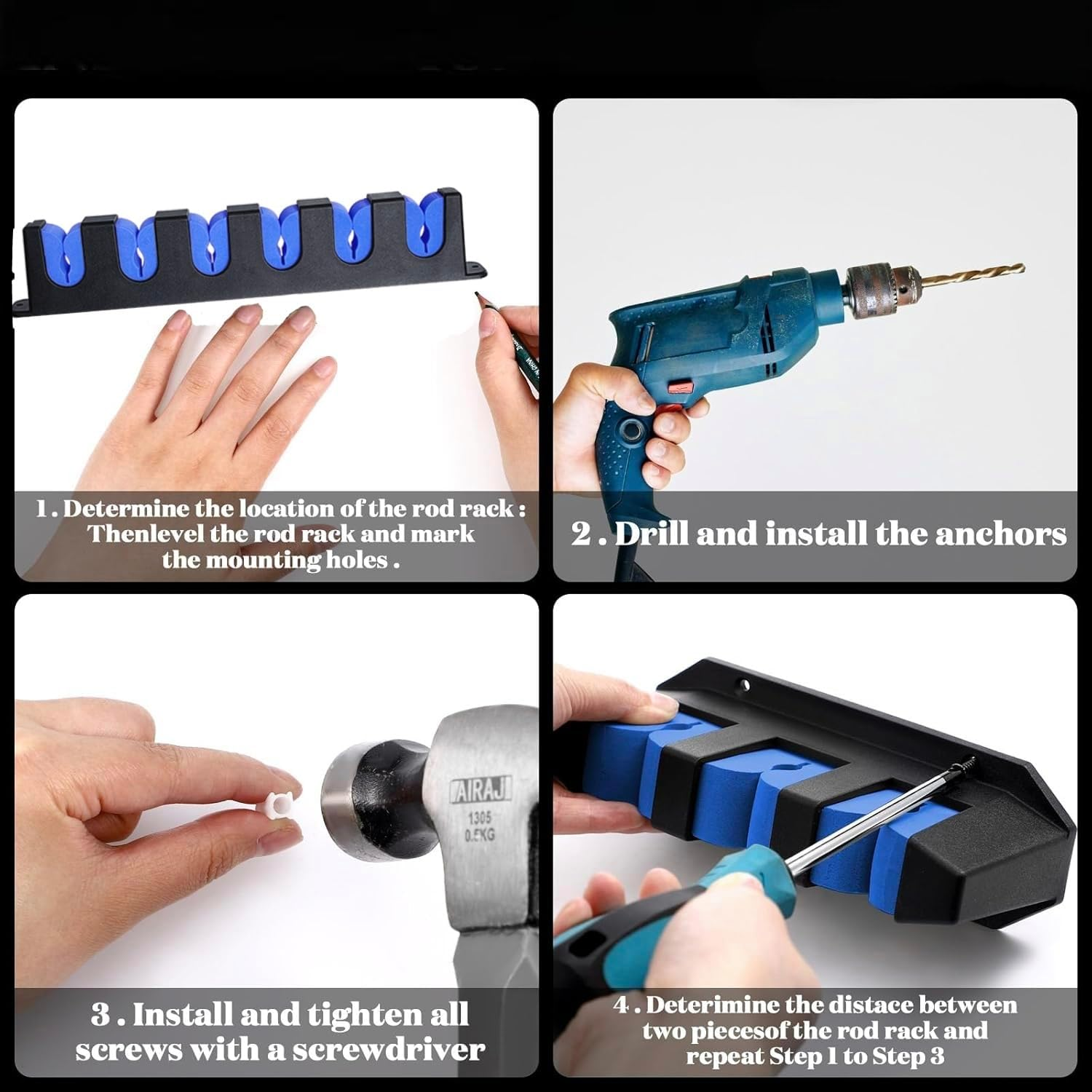 Hysgscwd 1 Pair Horizontal Fishing Rod Holder Wall Mount, 6 Rod Fishing Pole Holder, Fishing Rod Storage Fixed Stand, Wall-Mounted Fishing Rod Rack, Fishing Rod Storage Rack for Garage, Boat, Kayak image number 3