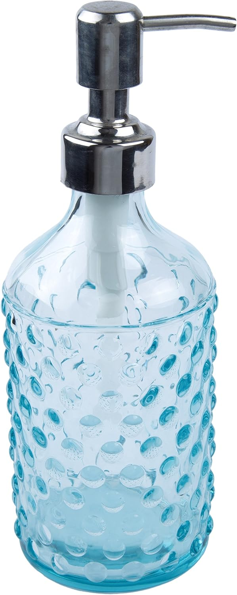 Creative Home 12 Oz Transparent Dot Glass Lotion Liquid Soap Dispenser Refillable Hand Soap Sanitizer Dispenser with Stainless Steel Pump for Bathroom Countertop Kitchen Dish Soap, Sky Blue image number 3