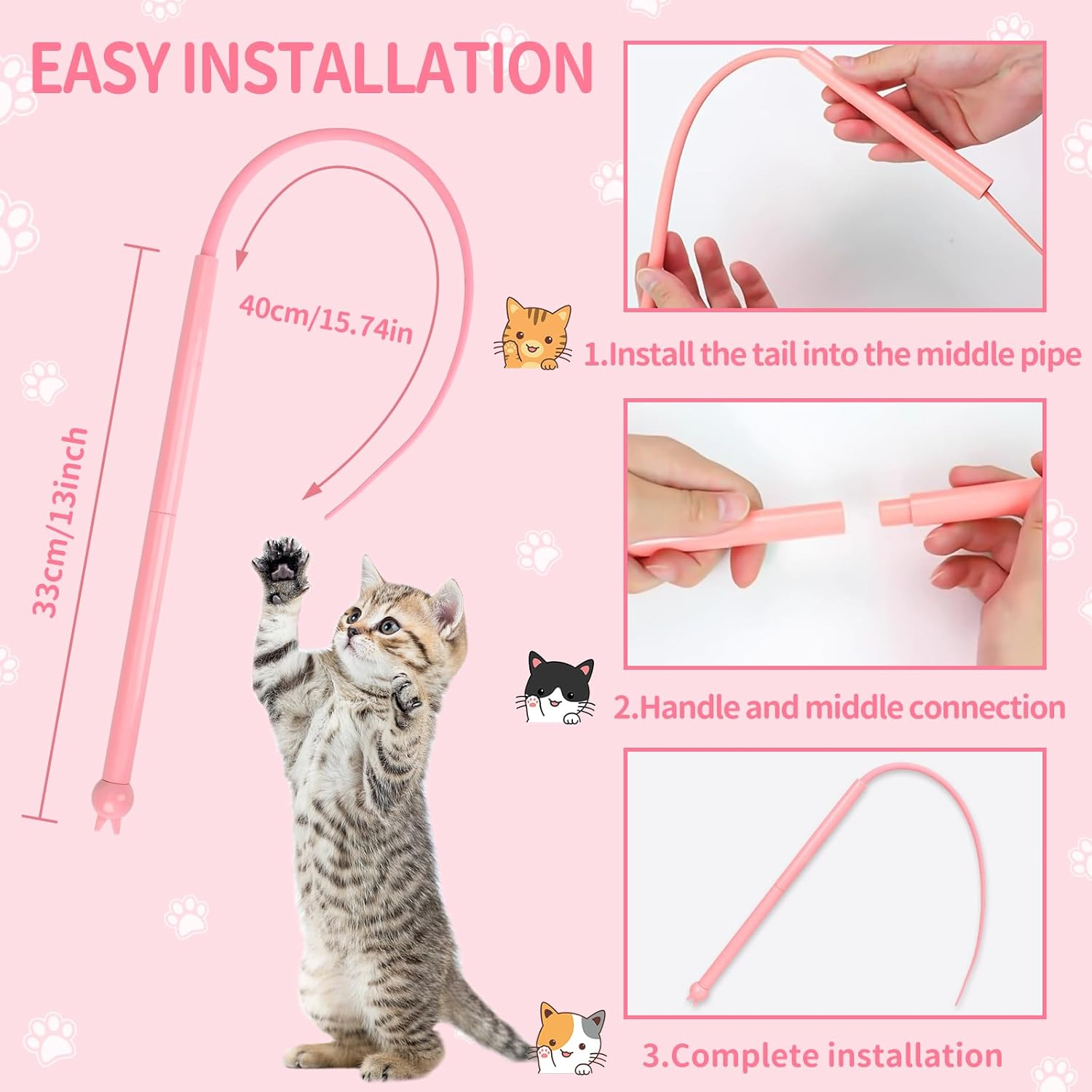 Cat Angel Long, Silicone Teaser Cat Wand Toy, Magic Tail Cat Toy, Cat Wand Interactive Cat Toy, Mouse Tail Teaser Cat Stick Cat Wand Toy for Indoor (A) image number 4