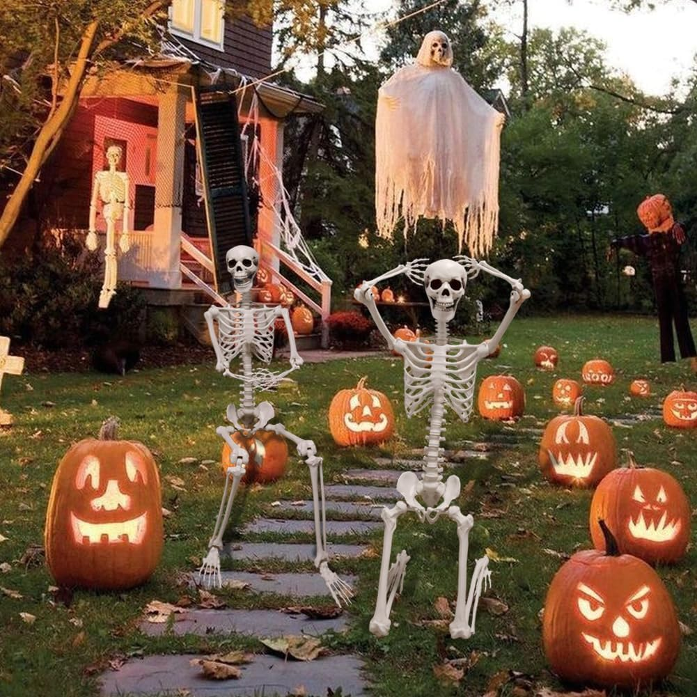 36" Skeleton Halloween Decorations, 90CM Full Body Human Skeleton with Movable Joints for Halloween Haunted House Graveyard Party Scary Decor