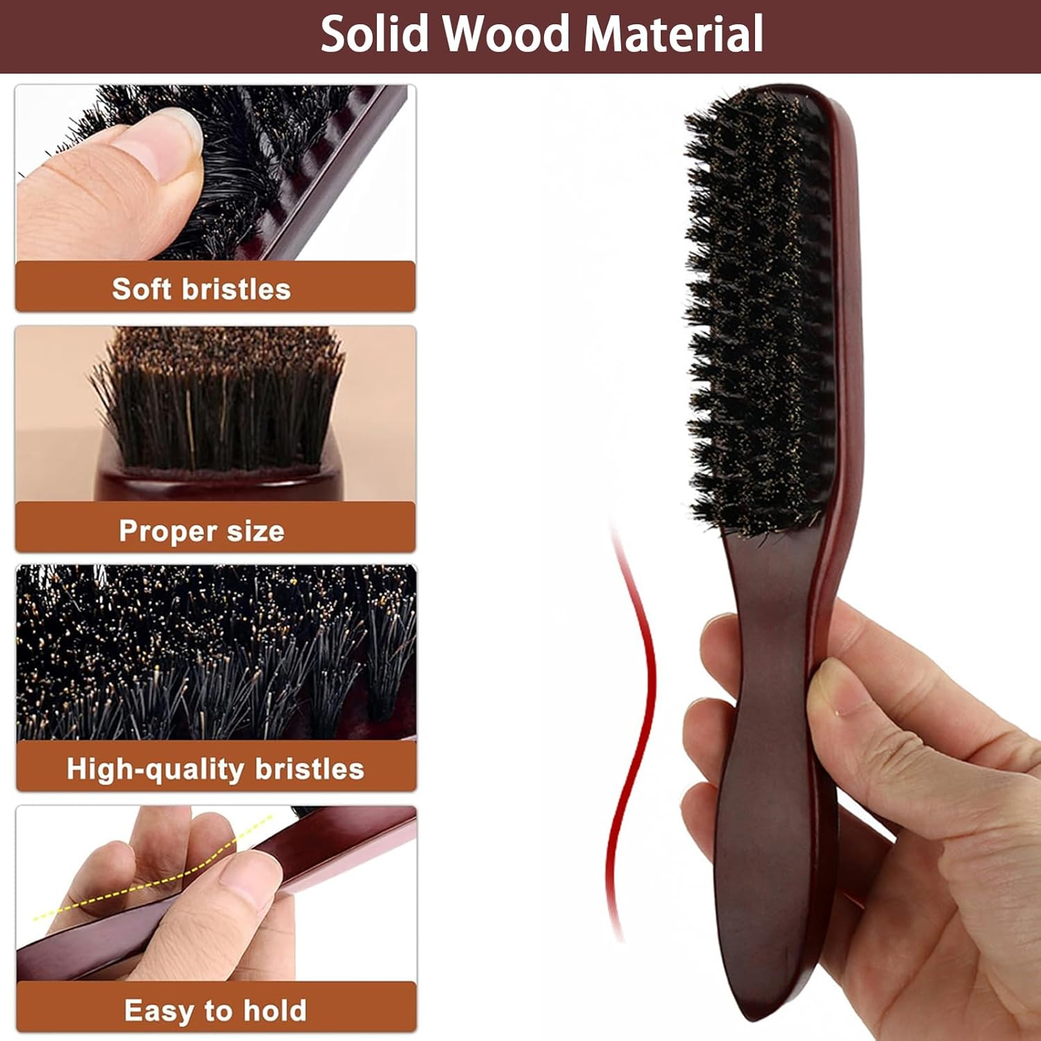 Red Brown Natural Black Boar Bristle Hairbrush,Perfect for Fine & Thick Hair, Sleek Styles & Taming Flyaways image number 4