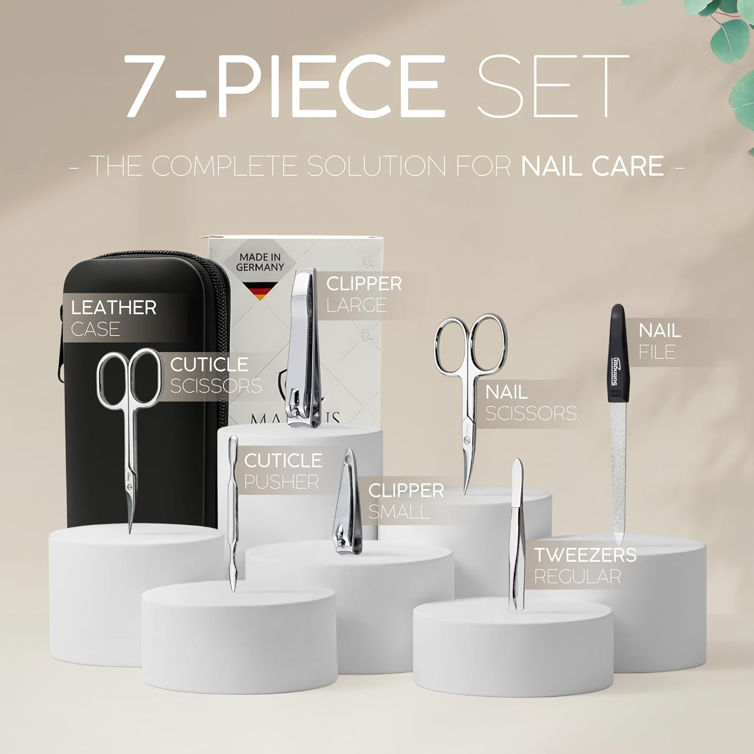 Manicure Set Solingen Made in Germany - 7 Piece Exclusive Finger & Toe Nail Clippers Kit for Women and Men in Real Leather Case, Color Black - Nappa Black image number 5