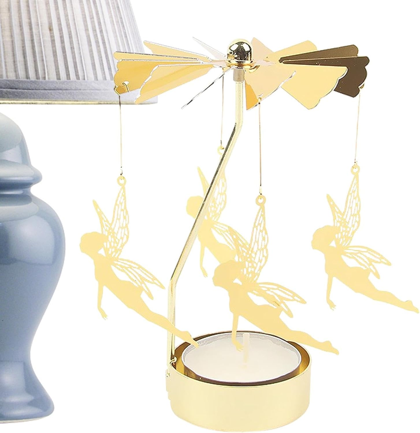 Rotating Christmas Candle Holder &ndash; 5.12 Inch Metal Decoration | Rotating Candle Holder, Gold-Colored Ornament for Christmas, Valentine&rsquo;S Day, Party Table Decoration, Living Room, Festive Events image number 2